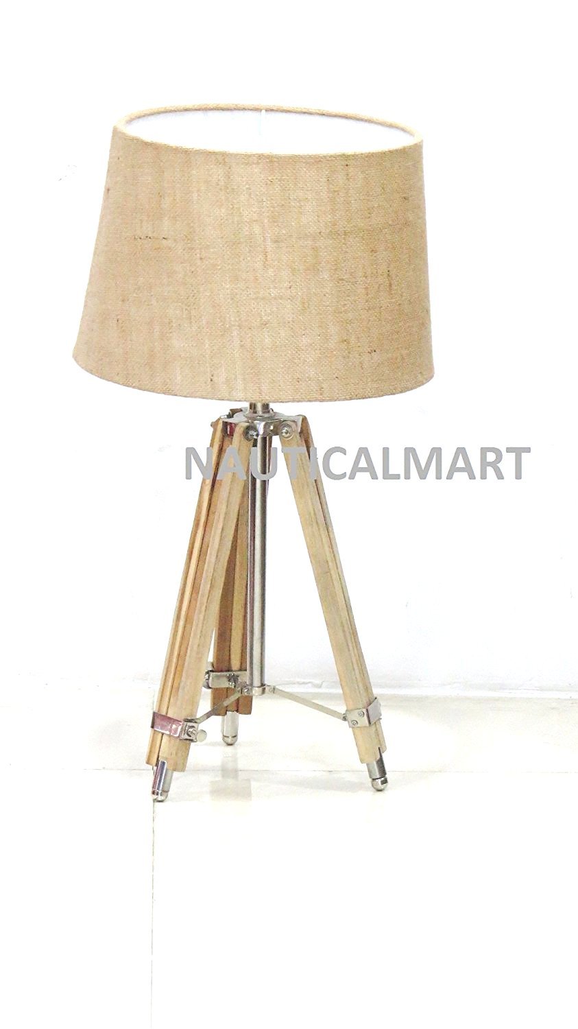 NauticalMart Wooden Tripod Table Lamp - Rustic Nautical Home Decor Lighting for Living Room, Bedroom & Office