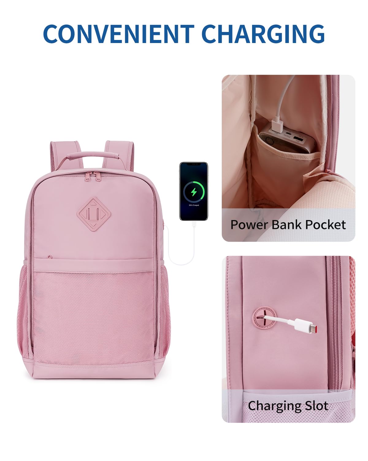 WANDF 15.6 Inch Travel Laptop Backpack for Women & Men - USB Charging Port, College Backpack, 18x14x8 Personal Item Bag - Perfect for Business Trips, Commuting & School