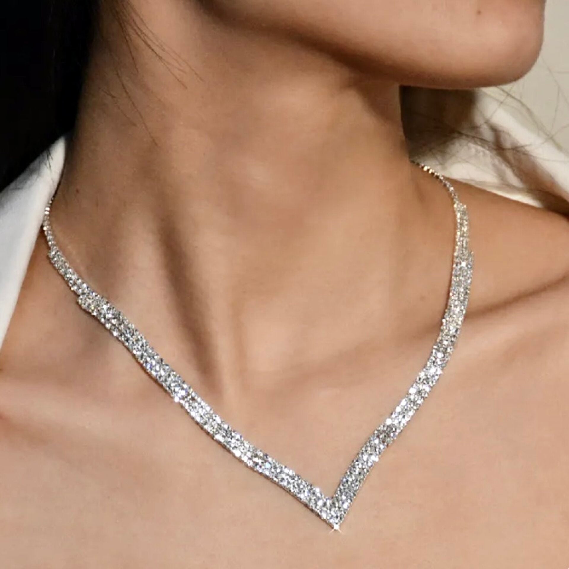 Adalynn Crystal V-Shaped Bridal Necklace - Elegant Wedding Jewelry for Brides, Bridesmaids & Formal Events | Perfect for Weddings, Prom & Evening Gowns