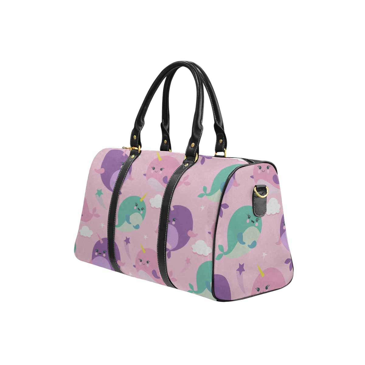 INTERESTPRINT Cute Unicorn Narwhals & Clouds Travel Duffel Bag - Large Lightweight Weekender Overnight Gym Bag for Women & Teens | Perfect for Beach Trips, Sleepovers & Sports