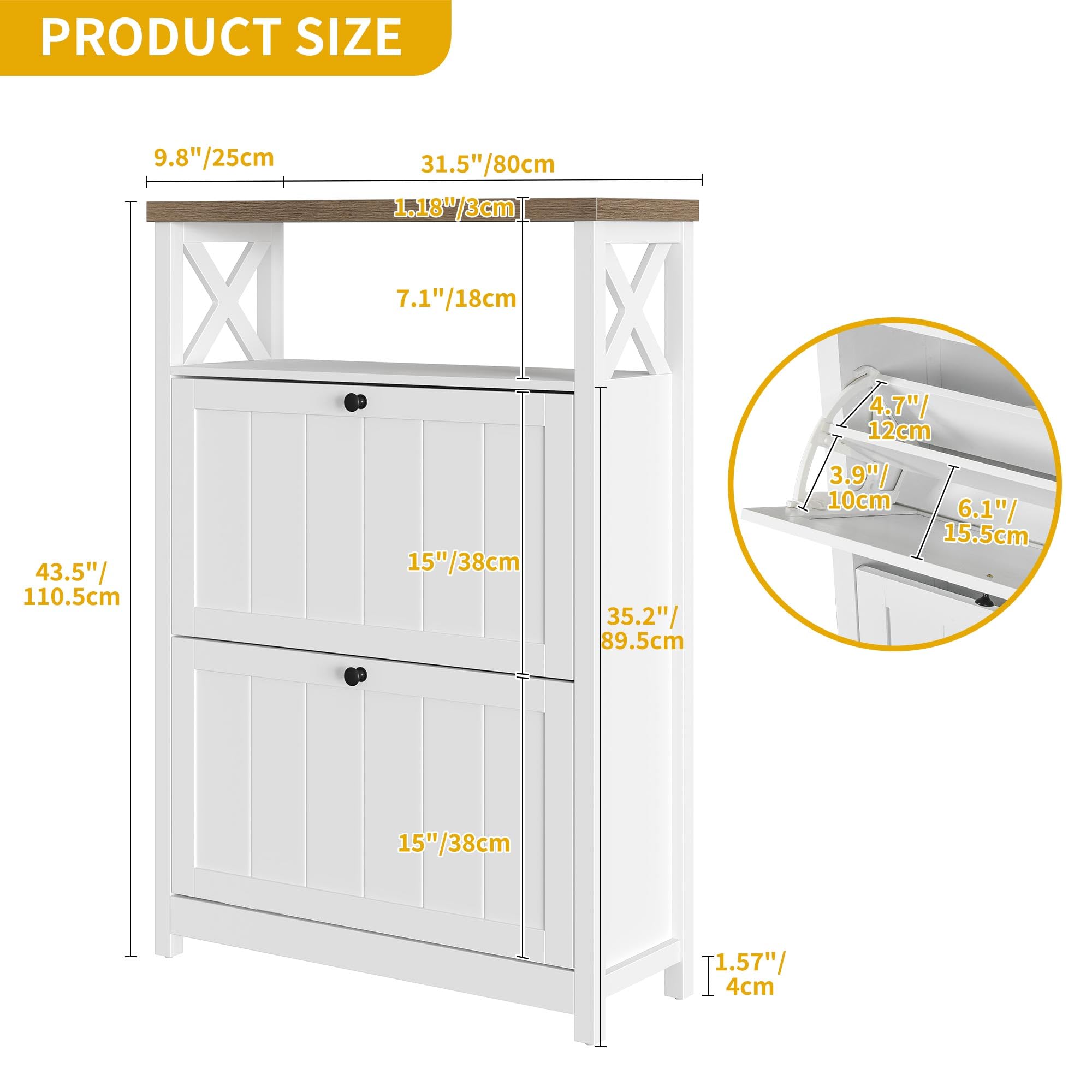 DWVO White Shoe Storage Cabinet with 2 Flip Drawers - Space Saving Entryway Organizer for Shoes, Boots & Accessories | Perfect for Hallway, Closet & Mudroom Organization
