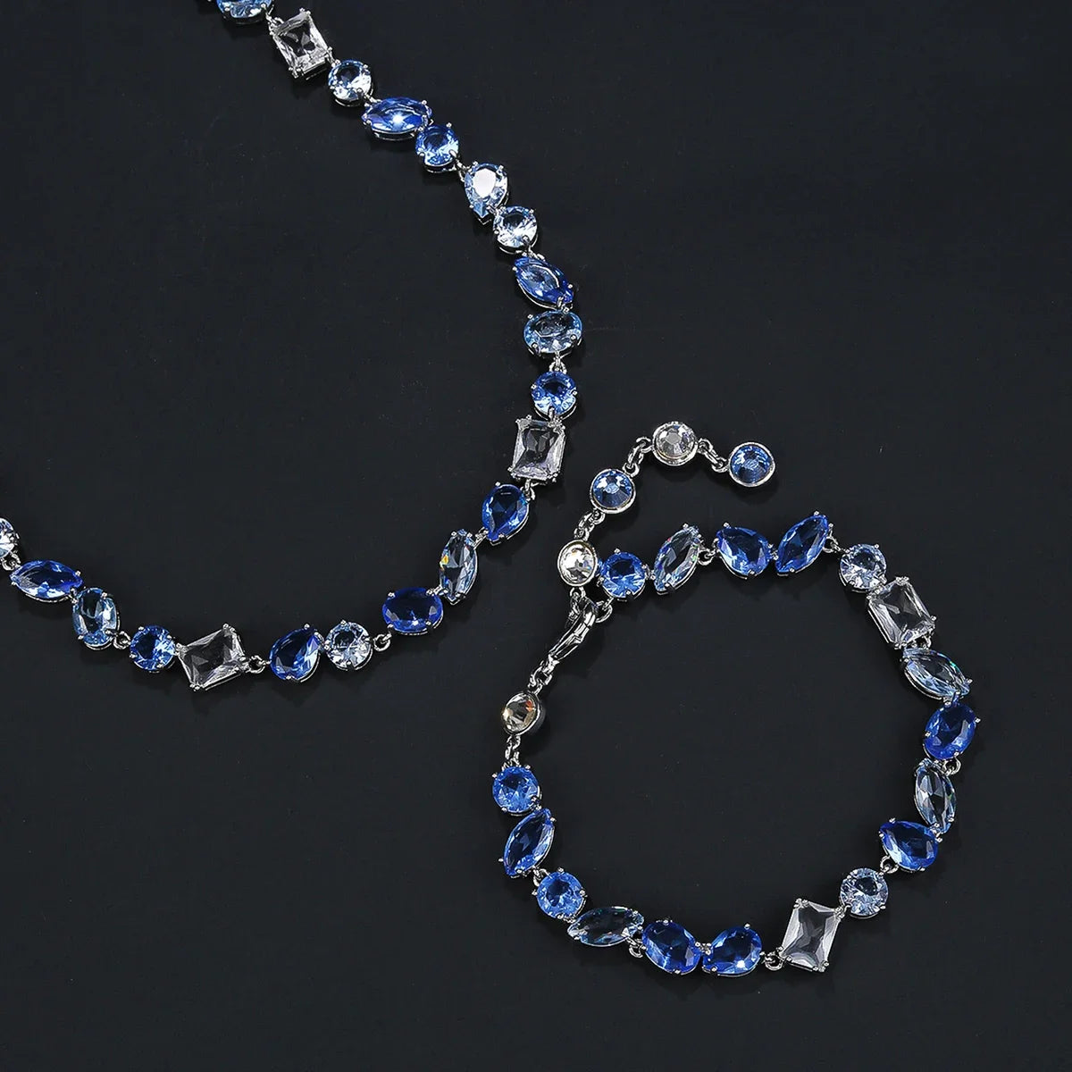 Elegant CZ Blue Cubic Zirconia Jewelry Set for Women - Necklace & Bracelet Combo for Wedding, Party & Special Occasions | Perfect Gift for Her | CN11078