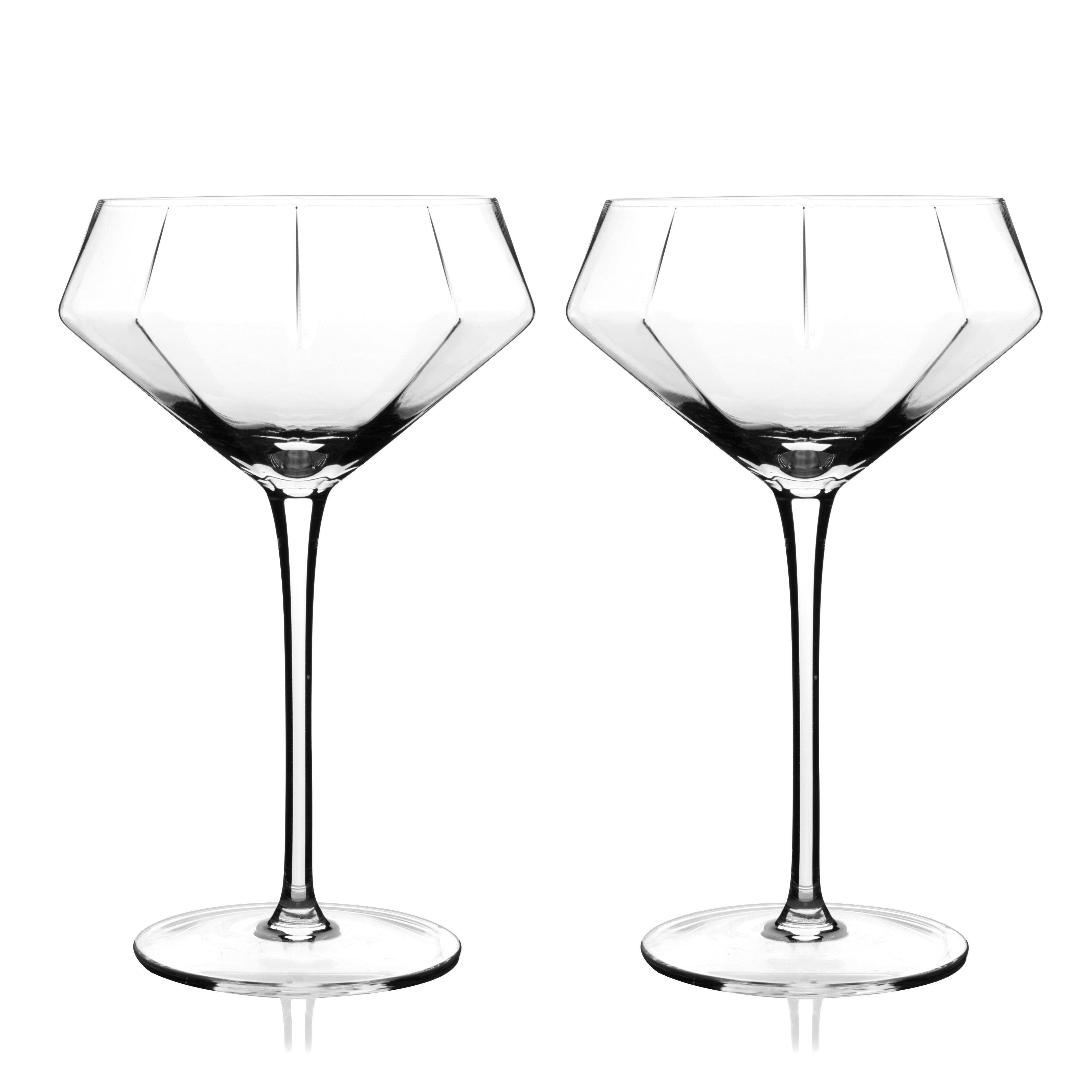 Premium Seneca Diamond Crystal Martini Glasses Set of 2 - Elegant Cocktail Glasses for Martinis, Margaritas & Champagne - Perfect for Home Bars, Dinner Parties & Romantic Evenings