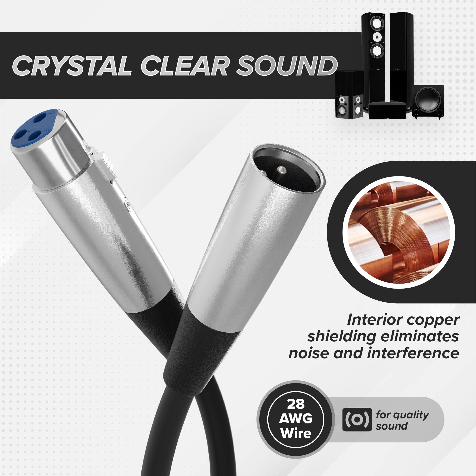 Premium XLR Male to XLR Female Microphone Extension Cable - 25ft 6mm Balanced Audio Cable with 3-Pin Connector (28 AWG) - Professional Studio Quality for Mixers, Microphones & Audio Consoles - Perfect for Live Performances, Podcasting & Home Recording