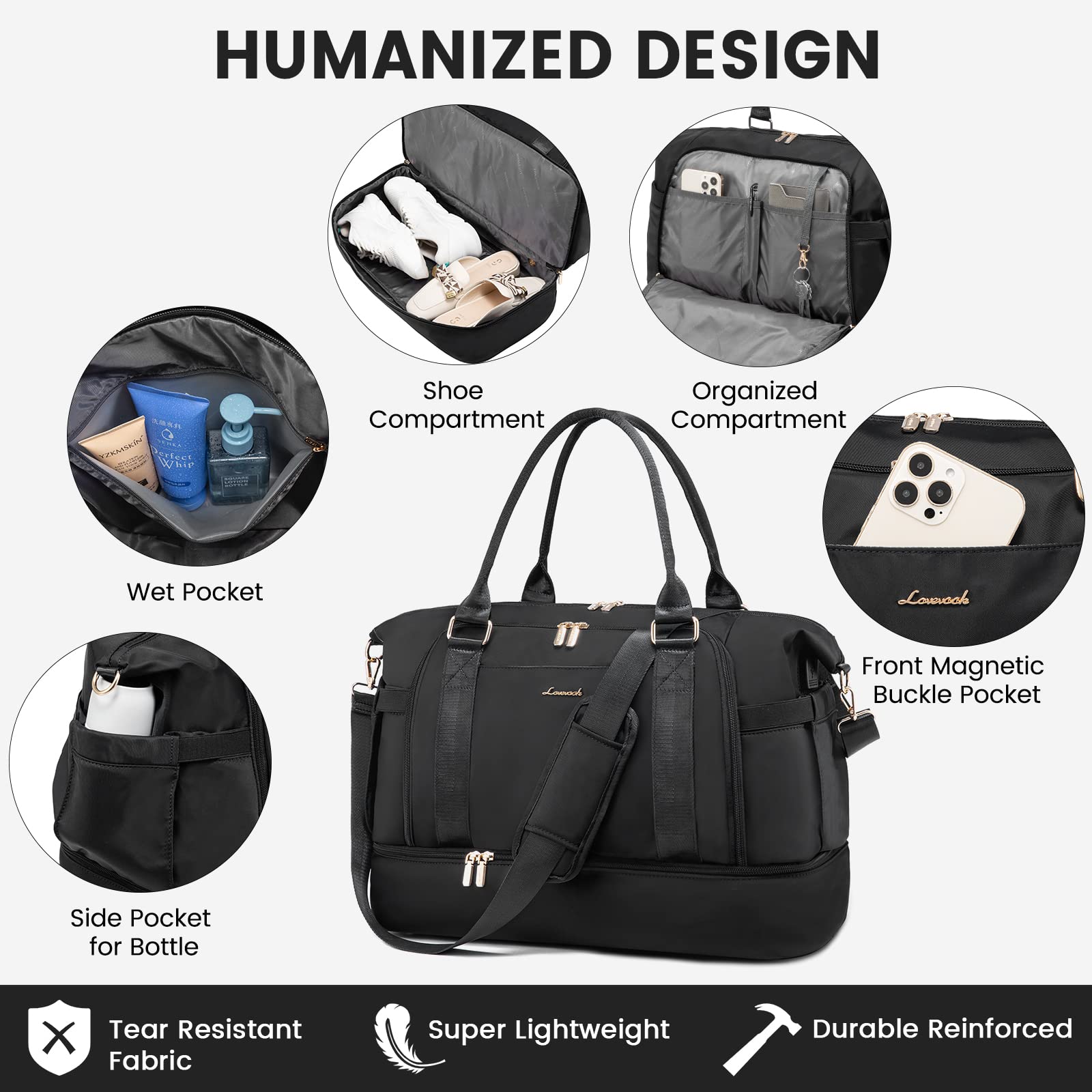 LOVEVOOK Women's Gym Bag with USB Charging Port - Large Travel Duffel, Weekender Overnight Bag with Shoe Compartment & Toiletry Pouch - Perfect for Workouts, Travel, Hospital Visits & Labor Delivery Essentials