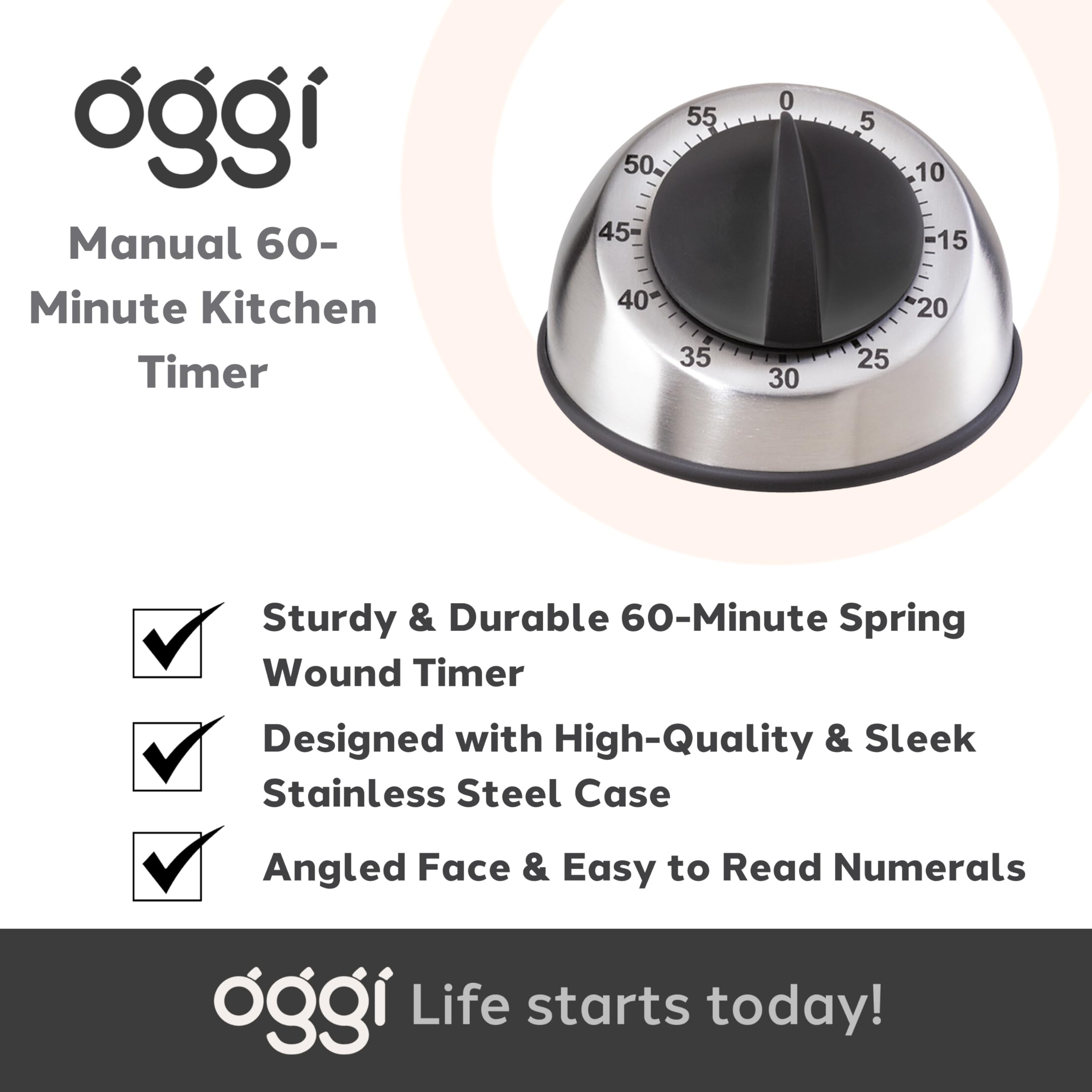 OGGI 60-Minute Countdown Kitchen Timer - Stainless Steel Cooking Timer for Baking, Exercise & Time Management | Durable Kitchen Gadget & Essential Cooking Accessory