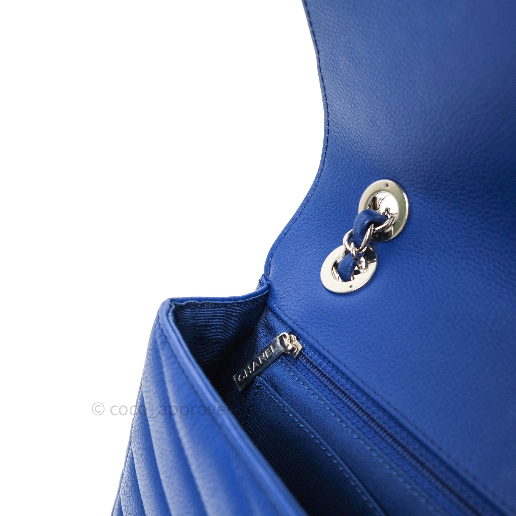 Chanel Chevron Quilted Medium Flap Bag in Blue Grained Calfskin Leather with Silver Hardware - Perfect for Evening Events & Luxury Fashion Accessories