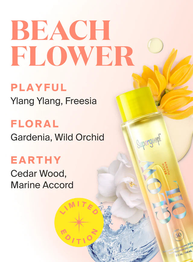 Glow Oil SPF 50 Sunscreen - Hydrating & Non-Greasy Beach Flower Scent - Perfect for Sunbathing, Pool Days & Tropical Vacations