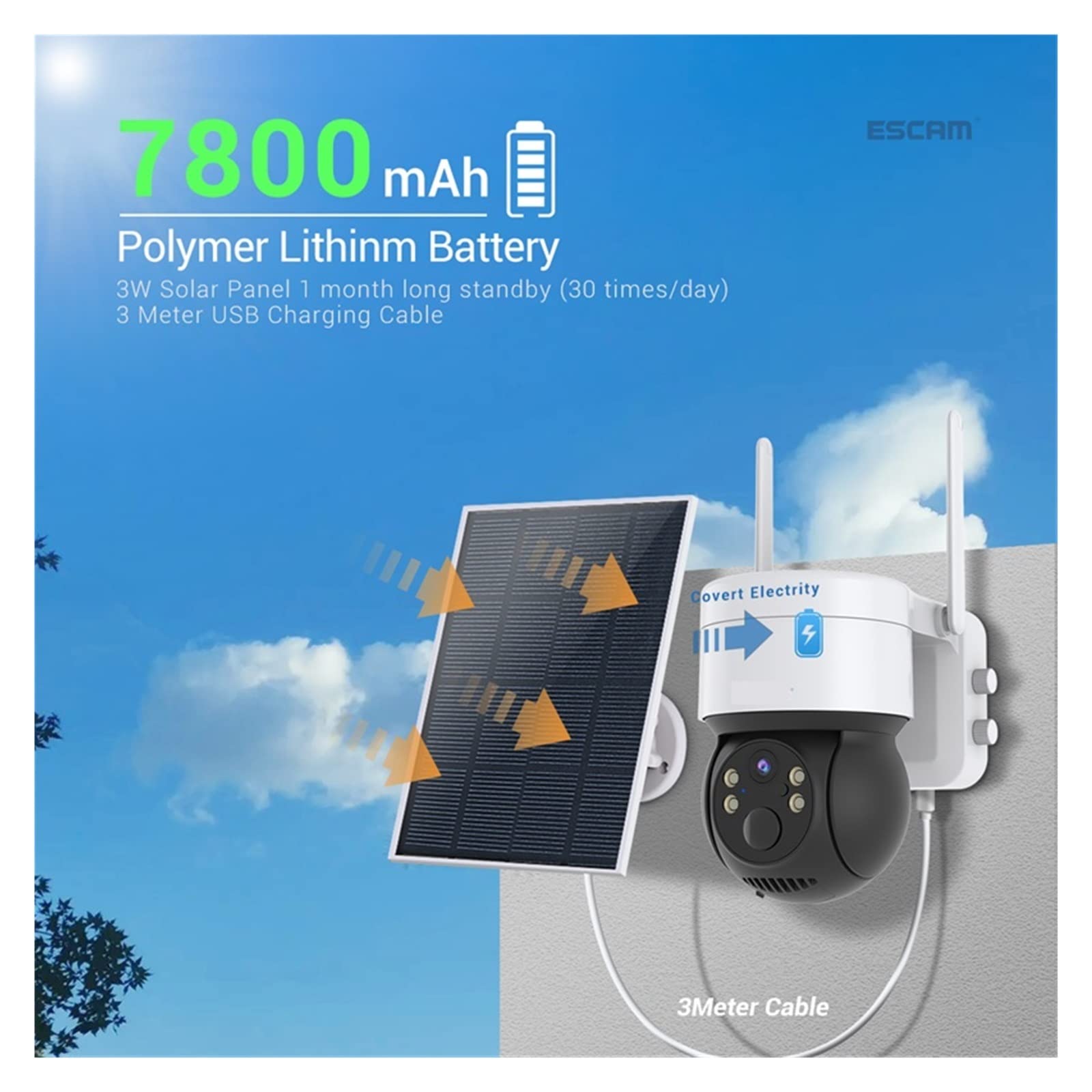 Solar Security Camera 1080P WiFi IP - Outdoor Night Vision with 64GB for Home & Garden