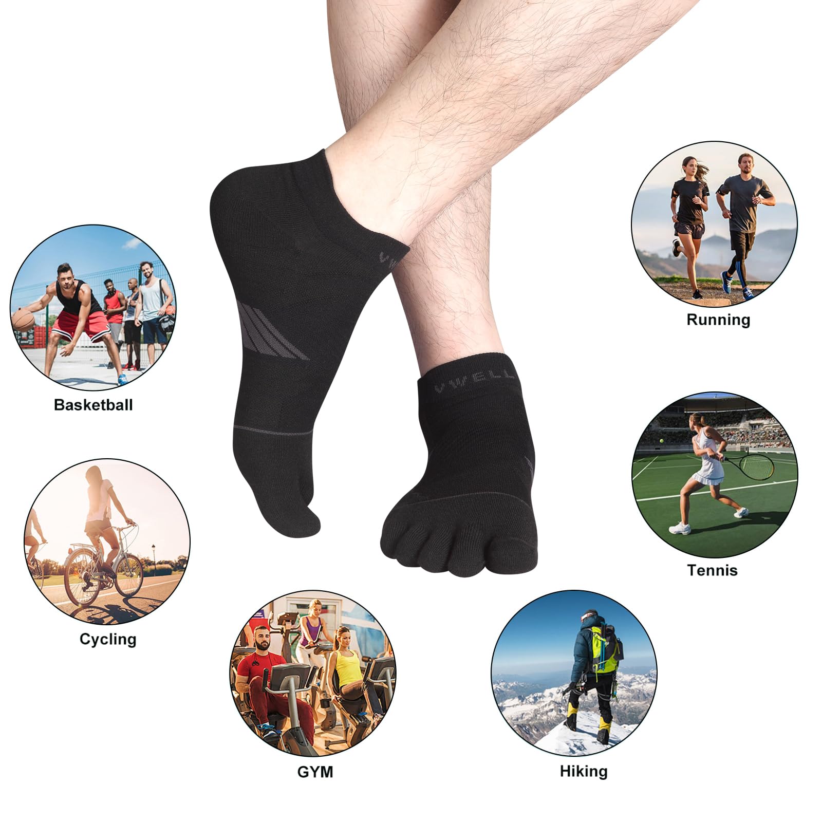VWELL COOLMAX Five Finger Toe Socks for Men & Women - Breathable Compression Athletic Running Socks (3 Pairs) - Perfect for Yoga, Hiking & Sports Activities