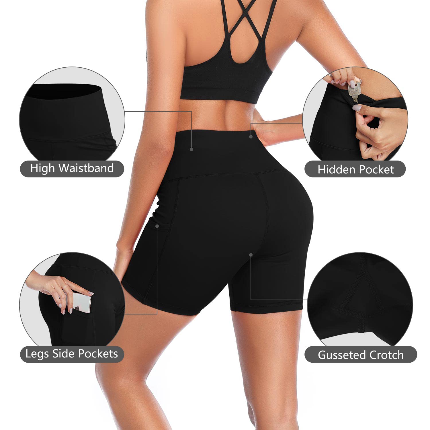 Best High Waist Yoga Shorts for Women - Tummy Control Workout Biker Running Athletic Compression Shorts with Pockets - Perfect for Gym, Yoga, Running & Casual Wear