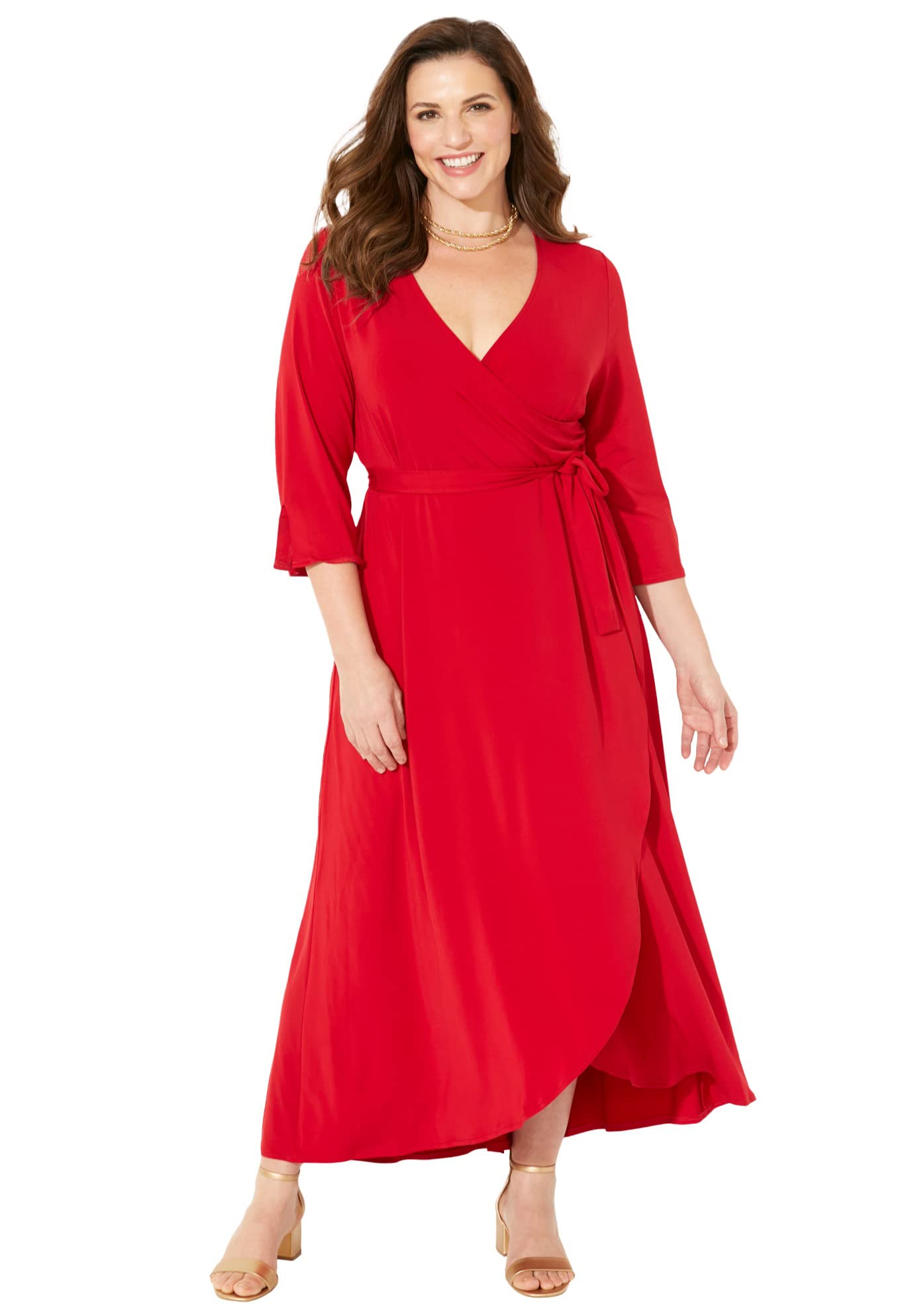 Catherines Women's Plus Size Easy Faux Wrap Dress - Flattering Casual & Office Wear for Curvy Women | Perfect for Work, Date Night & Special Occasions