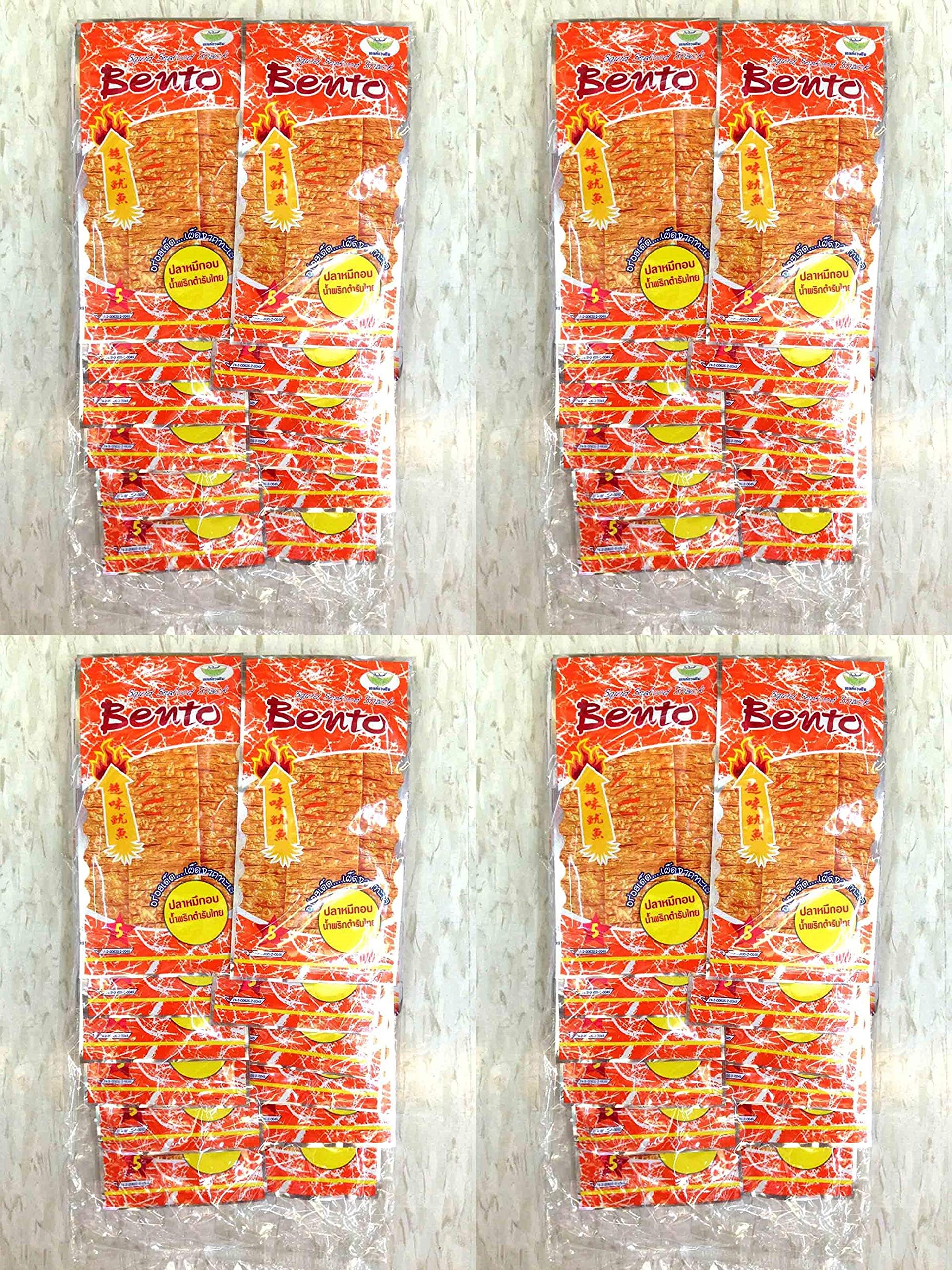 Bento Squid Seafood Snack with Original Thai Chili Sauce - 6g x 12 Bags (Pack of 4) | Spicy Asian Snack for Office, Party & Travel