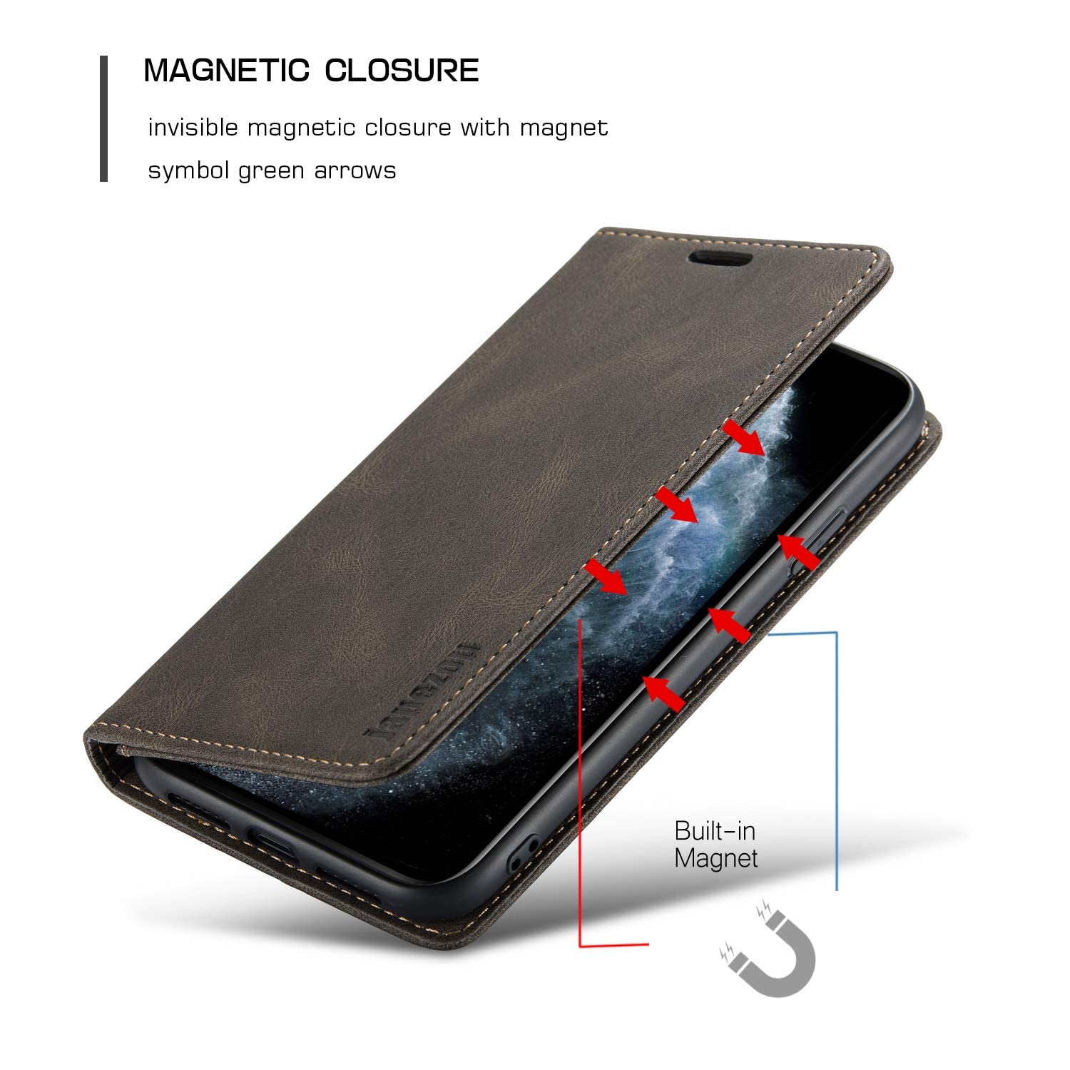 Premium RFID Blocking PU Leather Wallet Case for iPhone 11 Pro Max (6.5 inch) - Magnetic Flip Cover with Card Holder (Coffee) | Perfect for Daily Commute & Business Travel Protection