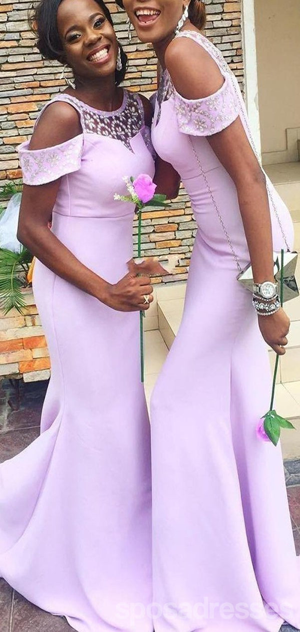 Mermaid Lilac Off the Shoulder Illusion Long Bridesmaid Dress - Elegant Formal Gown for Weddings, Proms & Special Occasions (Style WG981)