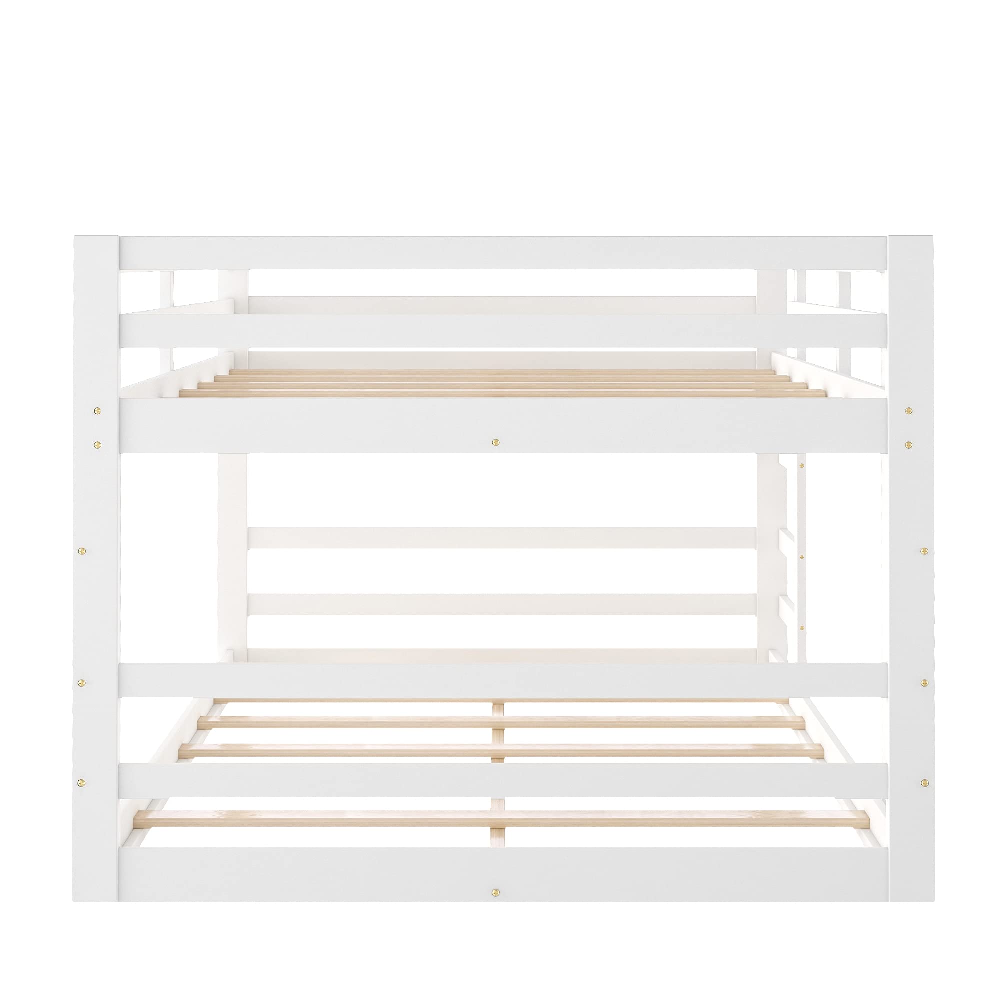 P PURLOVE Full Over Full Wooden Low Bunk Bed for Kids & Teens - Sturdy Low Loft Bed with Wood Slats Support (No Box Spring Needed) - Perfect for Small Bedrooms, Guest Rooms & Kids' Sleepovers