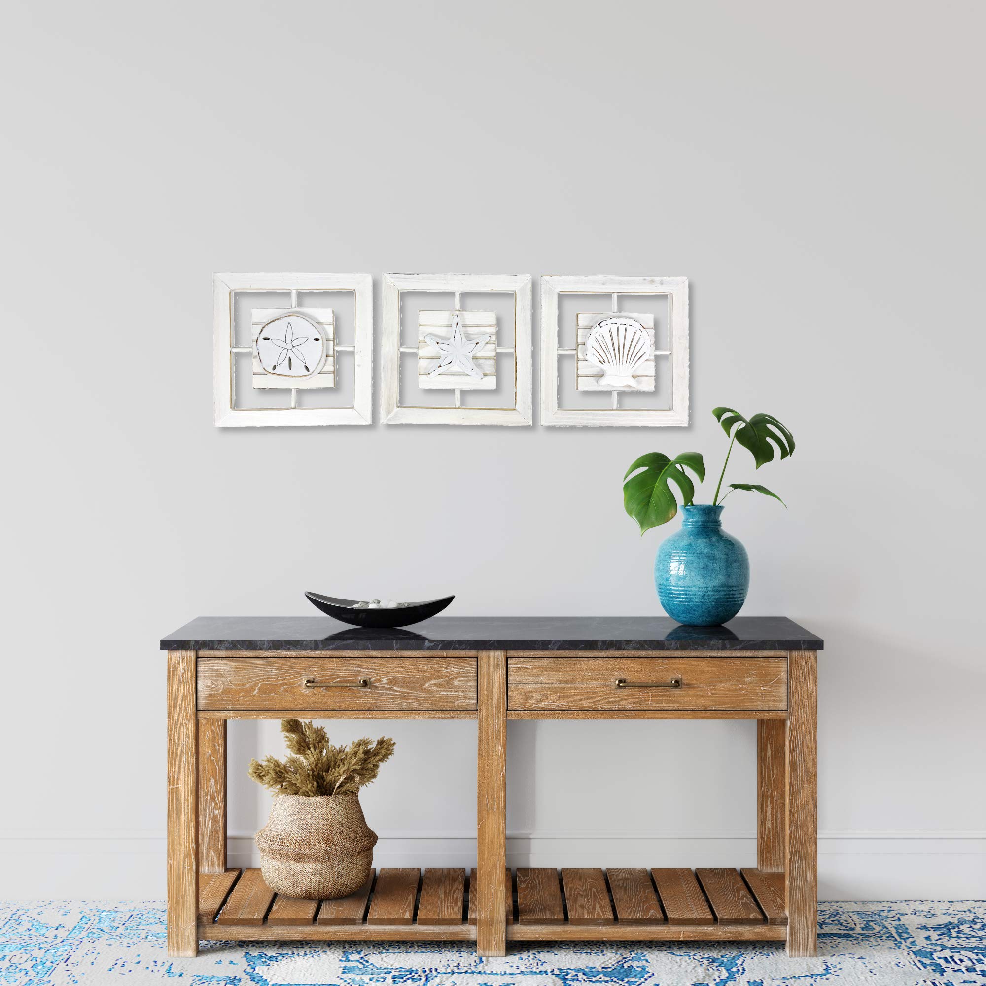 Coastal Beach Wall Decor - Set of 3 Starfish, Sand Dollar & Clam Shell Art Prints | Perfect for Bathroom, Bedroom or Beach House Decor