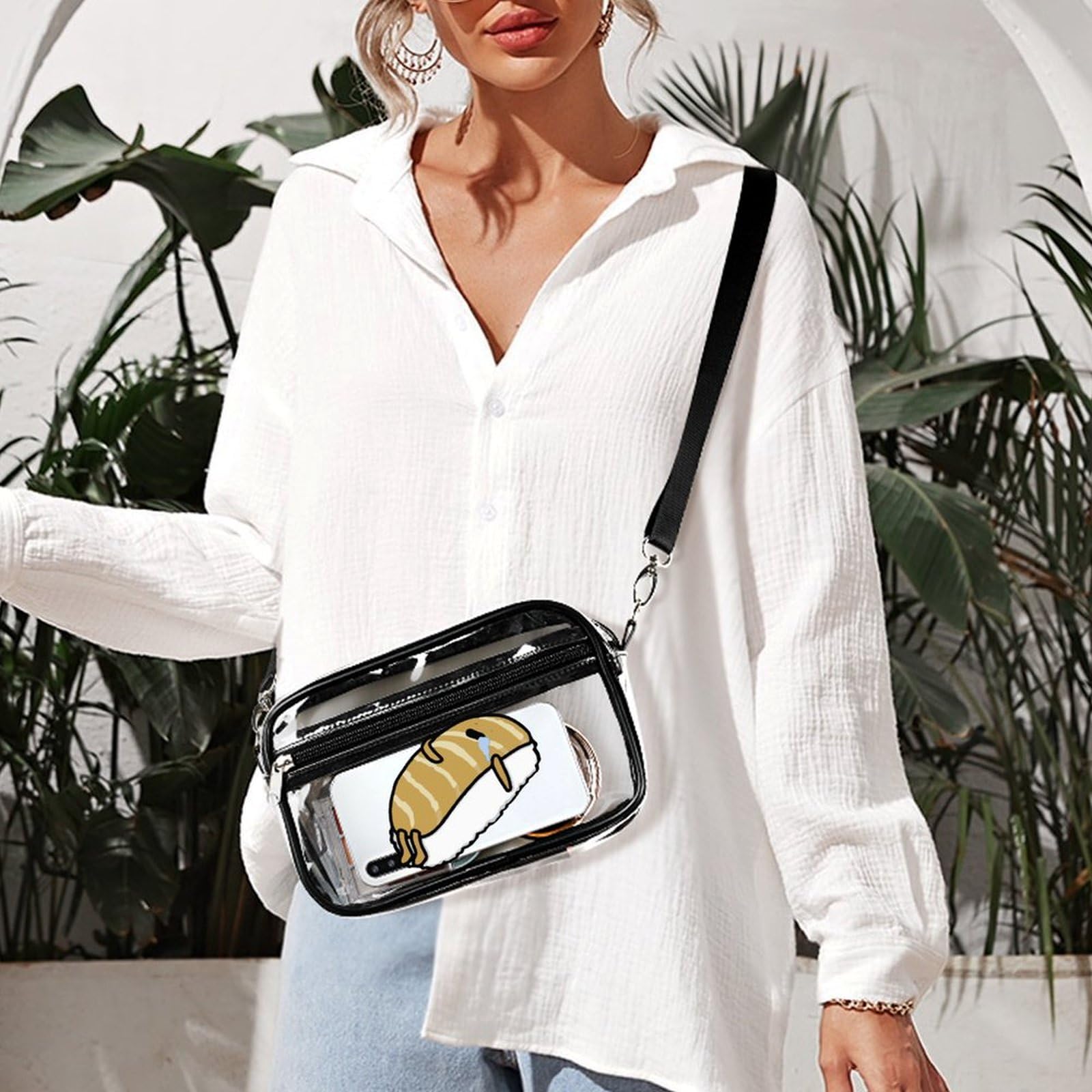 Stylish Clear Crossbody Bag for Concerts, Sports Events & Festivals - Cute Fish Sushi Design, Stadium Approved Shoulder Purse for Women, Perfect for Music Festivals, Travel & Outdoor Activities