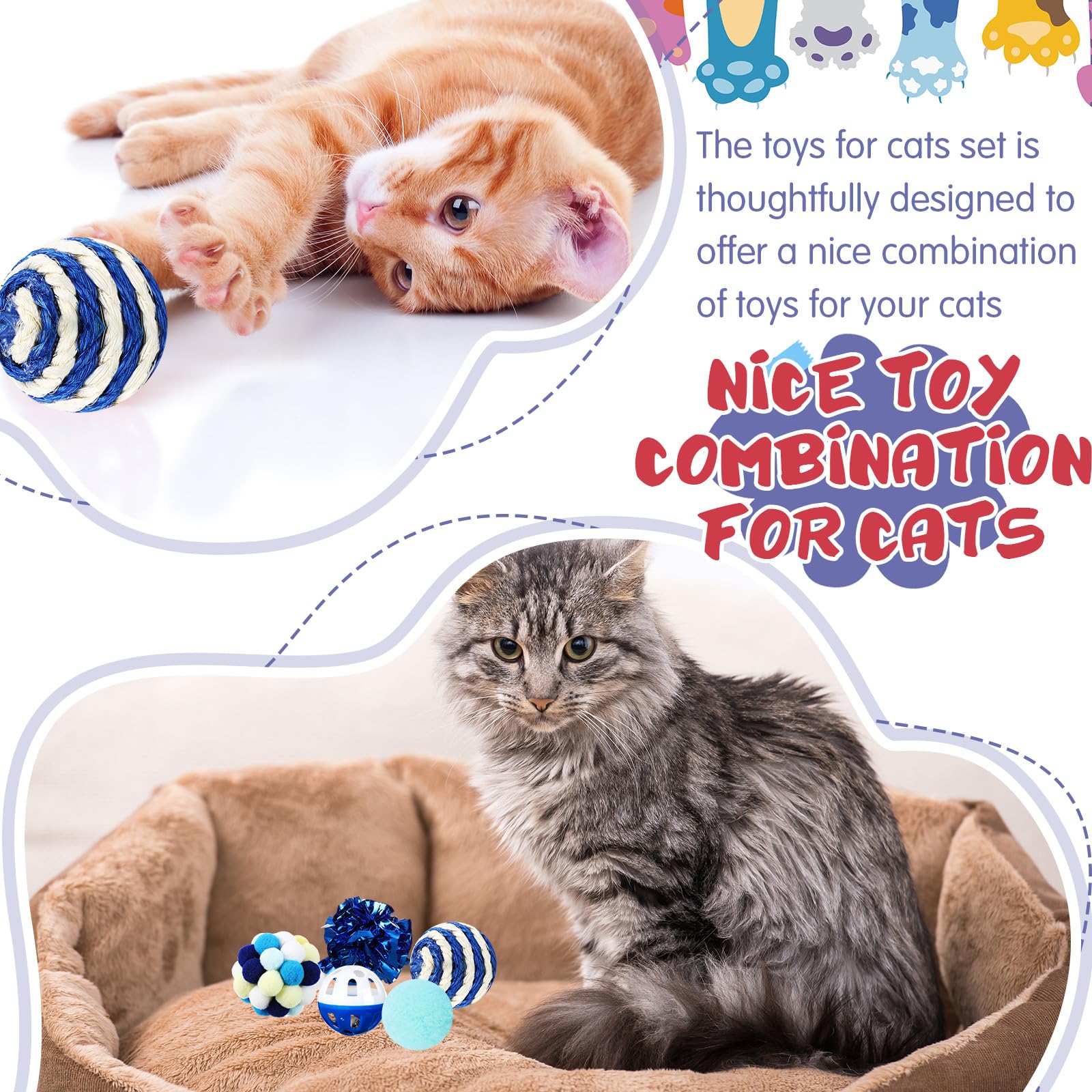 46 Pcs Cat Toys Set - Interactive Cute Cat Toys with Fur Mice, Rattle Springs, Crinkle Balls, Pompom Bell & Sisal Ball Puzzle Chase Toys for Kittens - Indoor Play & Gift Ideas (Blue) | Perfect for Boredom Relief, Exercise & Bonding with Your Feline Friend