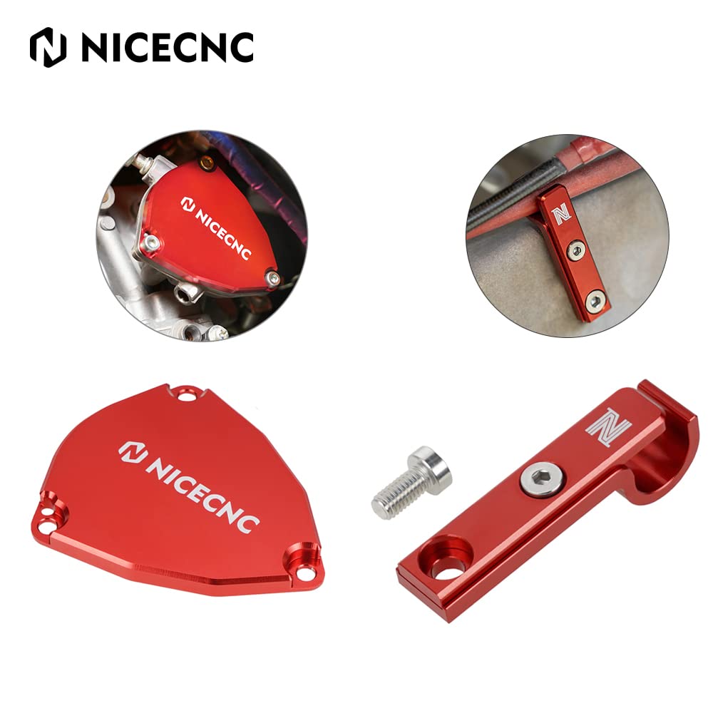 NICECNC Red Throttle Guard Cover & Rear Brake Line Clamp for Yamaha Raptor 700 - Durable Motorcycle Accessory for Off-Road Riding & Trail Protection