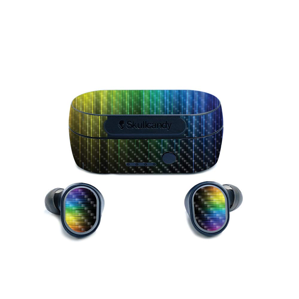MightySkins Carbon Fiber Skin Cover for Skullcandy Sesh True Wireless Earbuds - Rainbow Streaks Design | Protective Durable Textured Vinyl Wrap | Easy to Apply Removable Decal | Made in USA | Perfect for Gym, Travel & Everyday Use