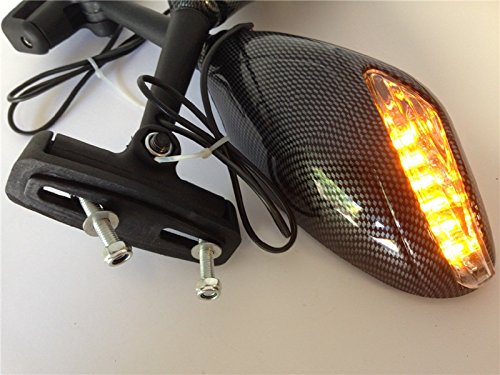LED Motorcycle Mirror Lights for Yamaha FZR YZF 600 750 R6 R6S R1 FZ6S FJR1300 - Carbon Fiber Design - Enhanced Night Visibility & Safety for Street Bikes & Cruisers