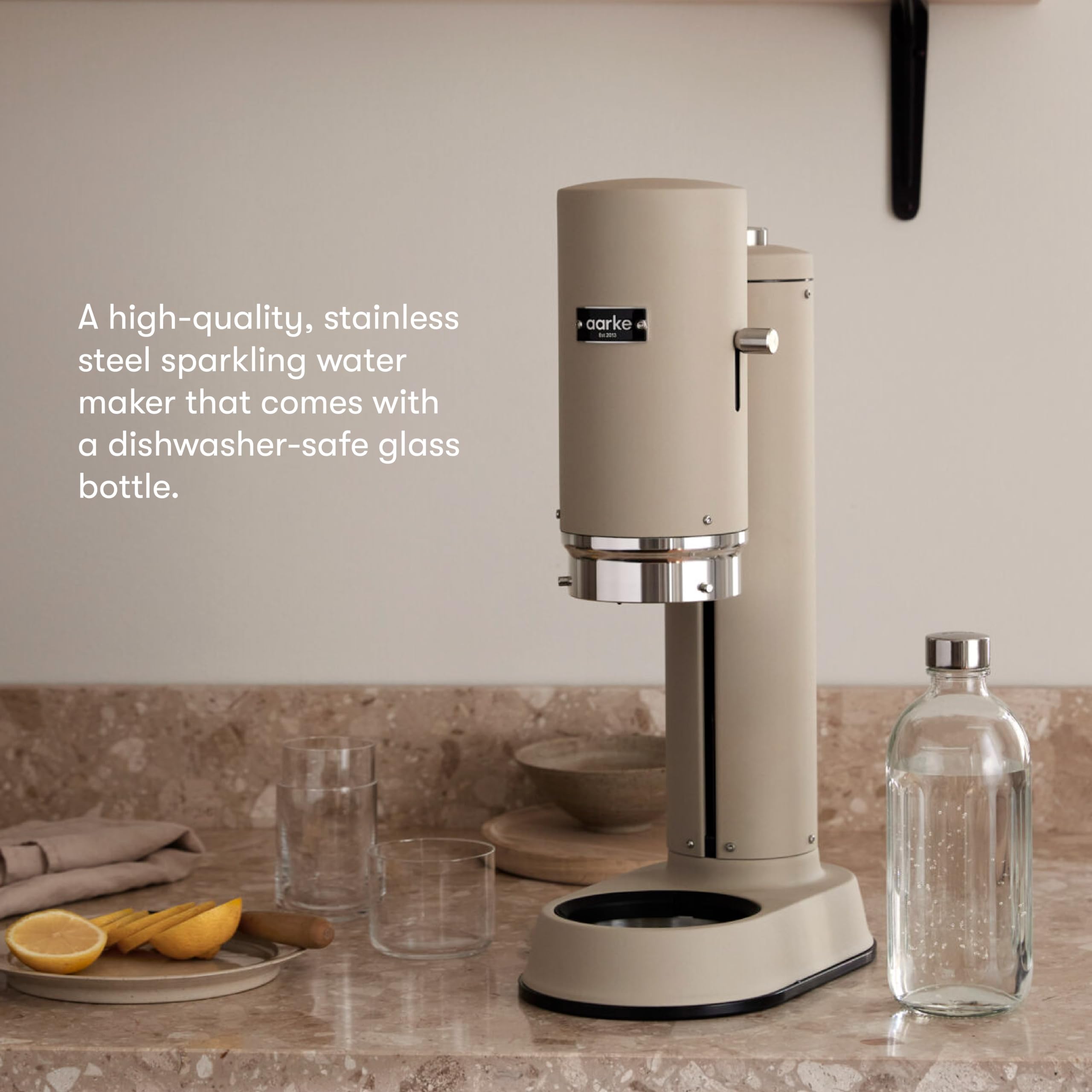Aarke Carbonator Pro - Premium Sparkling Water Maker with 800mL Glass Reusable Bottle & CO2 Cylinder | Stainless Steel Soda Machine for Home, Office & Parties | Create Carbonated Drinks, Cocktails & Healthy Hydration