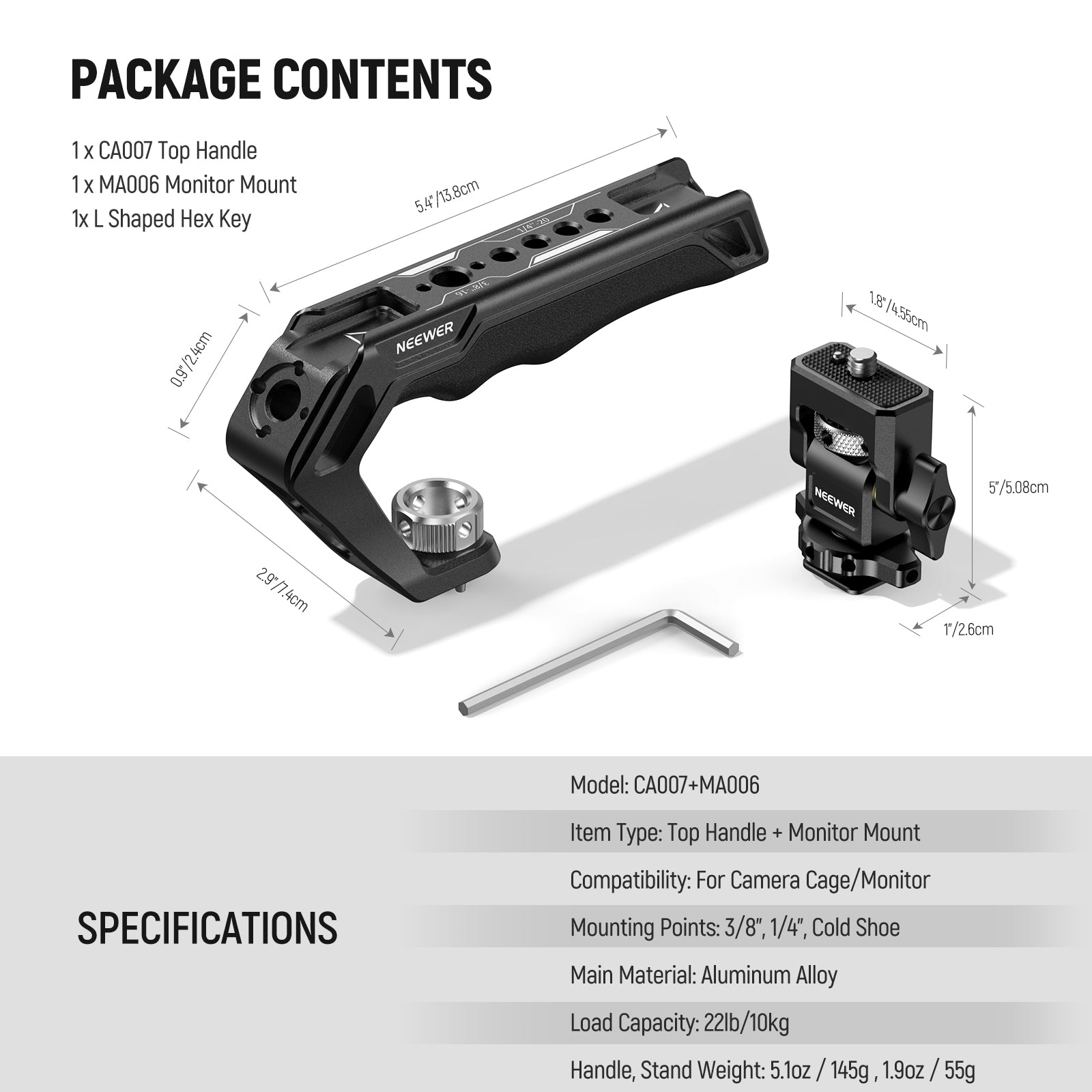 NEEWER CA007 Camera Top Handle with MA006 Monitor Mount Set - Professional DSLR Rig for Filmmaking & Vlogging