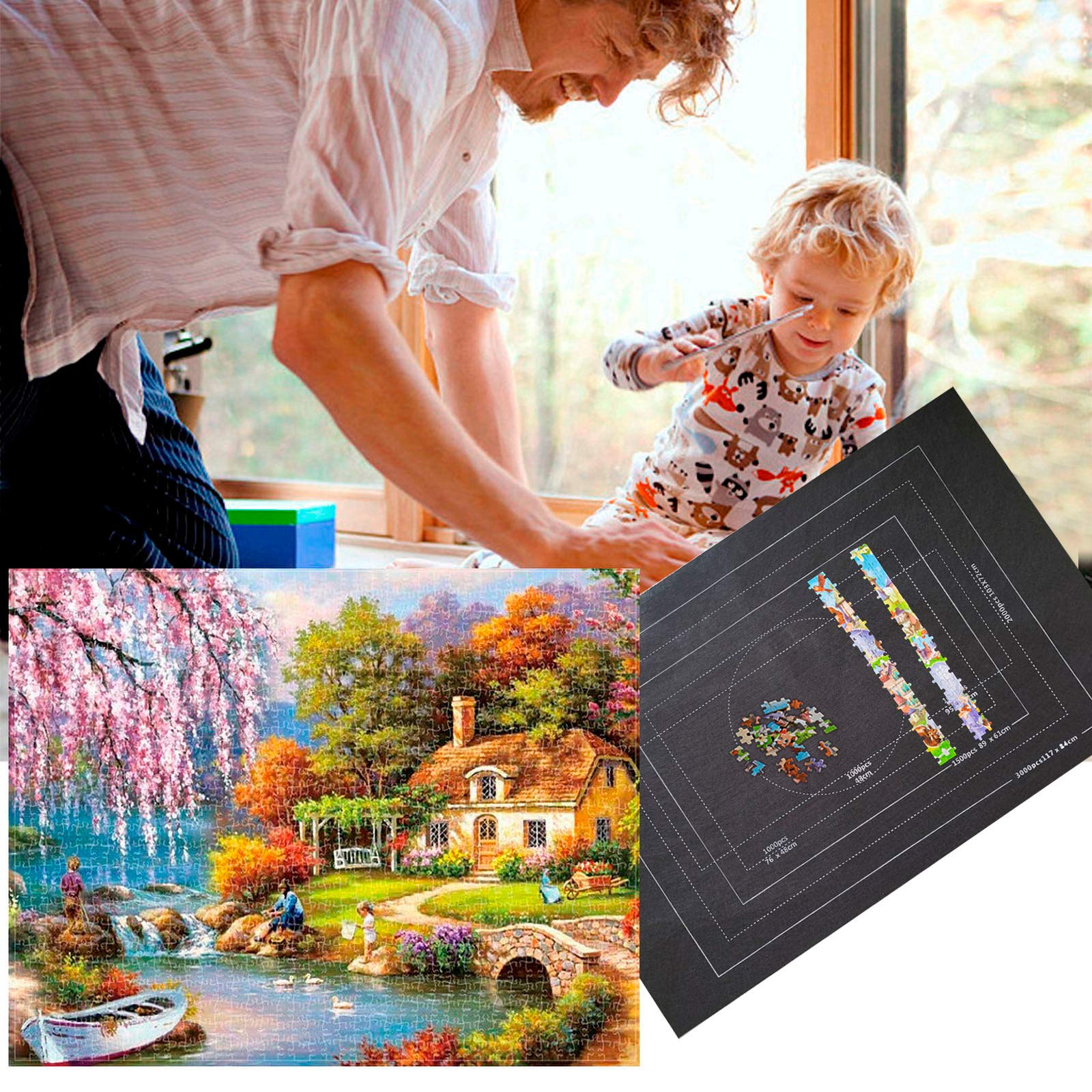 **3000-Piece Puzzle Mat - Non-Slip Puzzle Storage Mat with Roll-Up Design, Portable Puzzle Organizer for Adults & Kids - Perfect for Home, Travel, and Puzzle Enthusiasts (Gray)**