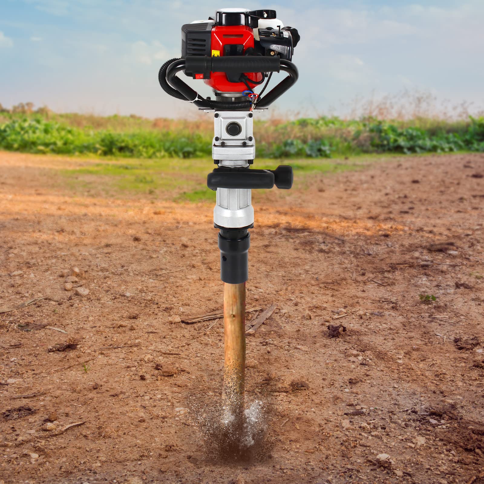 32.7CC 2-Stroke Gas Powered T-Post Driver - Portable Handheld Fence Post Pounder with Air Cooling System - 900W High Power for Garden Fence, Farm & Ranch Installation (US Stock) - Perfect for DIY Landscaping, Agricultural Fencing & Property Boundary Setup