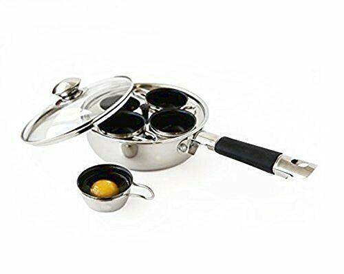 StateOJ 4-Cup Stainless Steel Egg Poacher Pan with Lid – 7.5 Inch Non-Stick Silicone Egg Cooker for Perfect Poached Eggs – Ideal for Breakfast, Brunch, and Healthy Cooking at Home