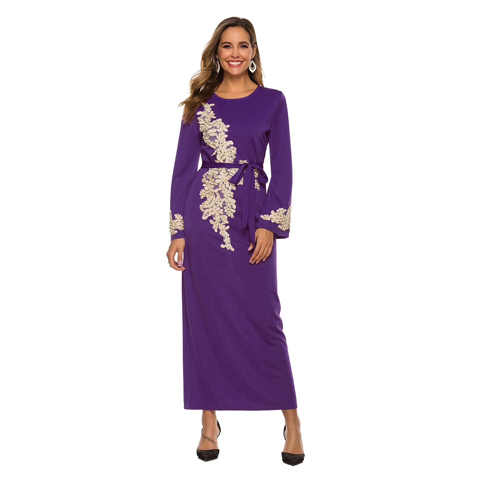 Elegant Embroidered Muslim Kaftan Dress for Women - Spring Maxi Abaya Evening Gown | Perfect for Ramadan, Eid, Weddings & Special Occasions