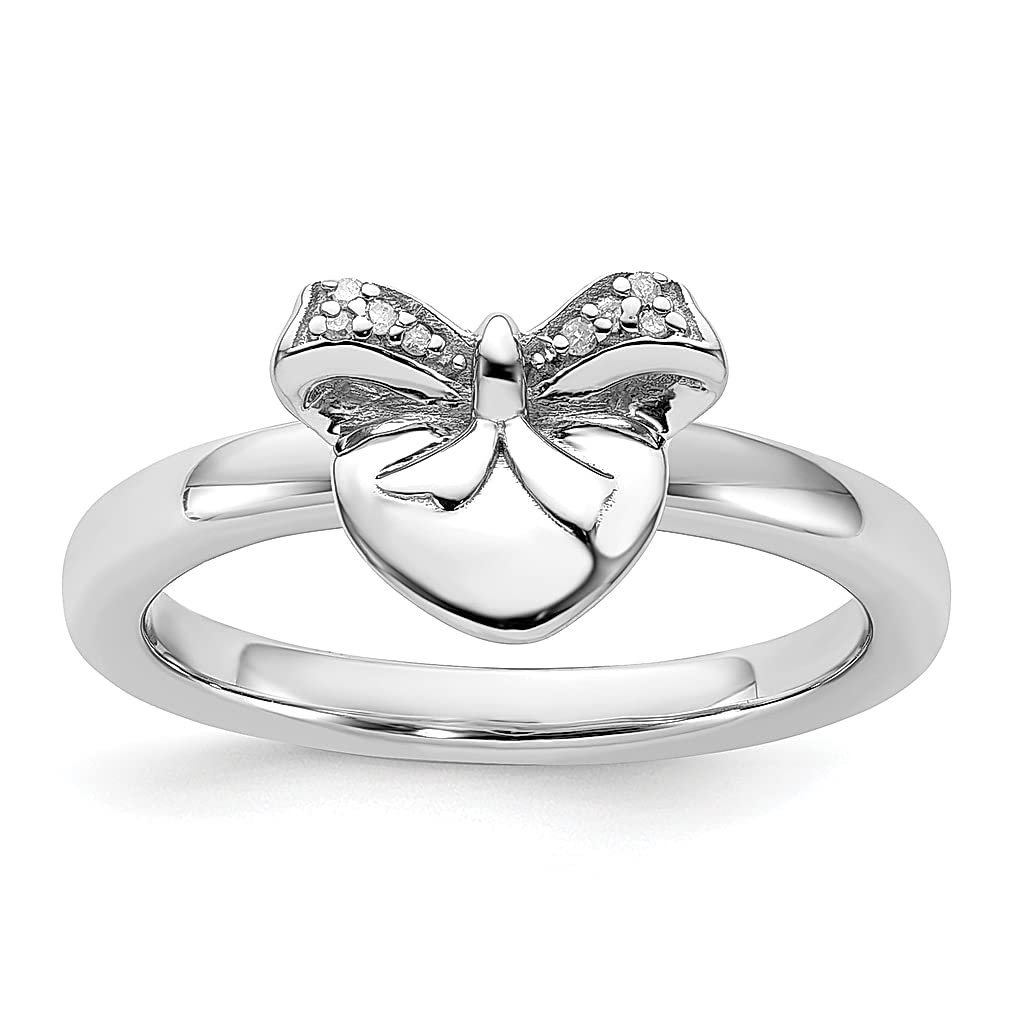 925 Sterling Silver Heart Bow Diamond Band Ring - Elegant Stackable Love Jewelry for Women | Perfect Gift for Her, Valentine's Day, Anniversary & Special Occasions