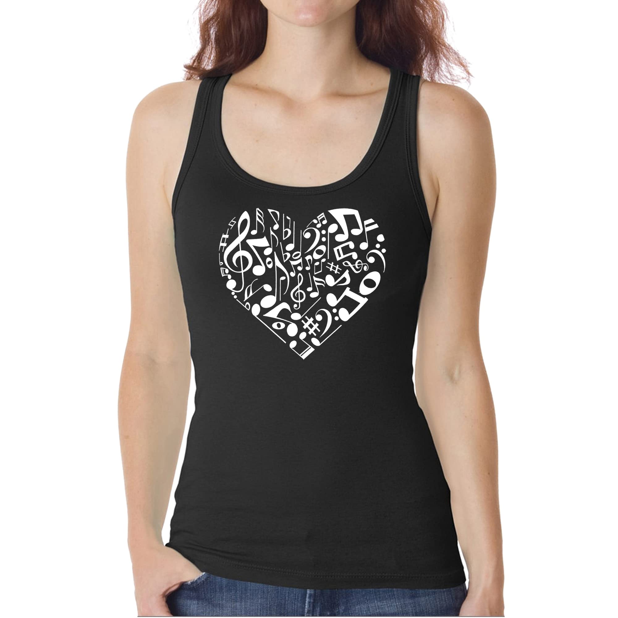 LA POP ART Women's Word Art Tank Top - Heart Notes | Cute Graphic Muscle Tee for Casual Wear, Summer Outfits & Music Lovers