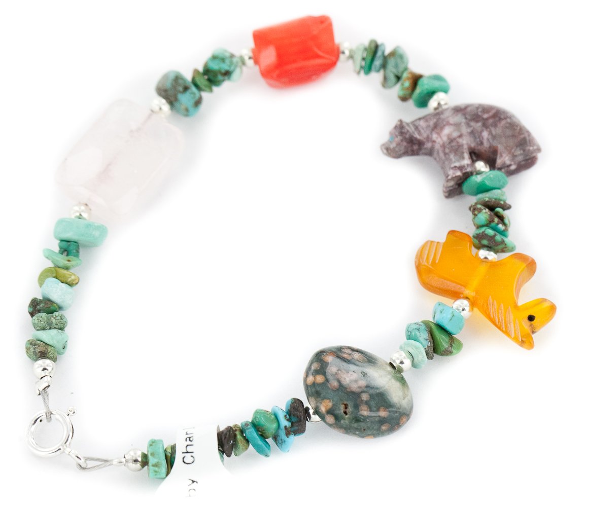 Authentic Navajo Turquoise Pink Quartz Coral Yellow Resin Bracelet - Handmade Sterling Silver Jewelry by Loma Siiva - Perfect for Boho Fashion, Gift Giving & Special Occasions