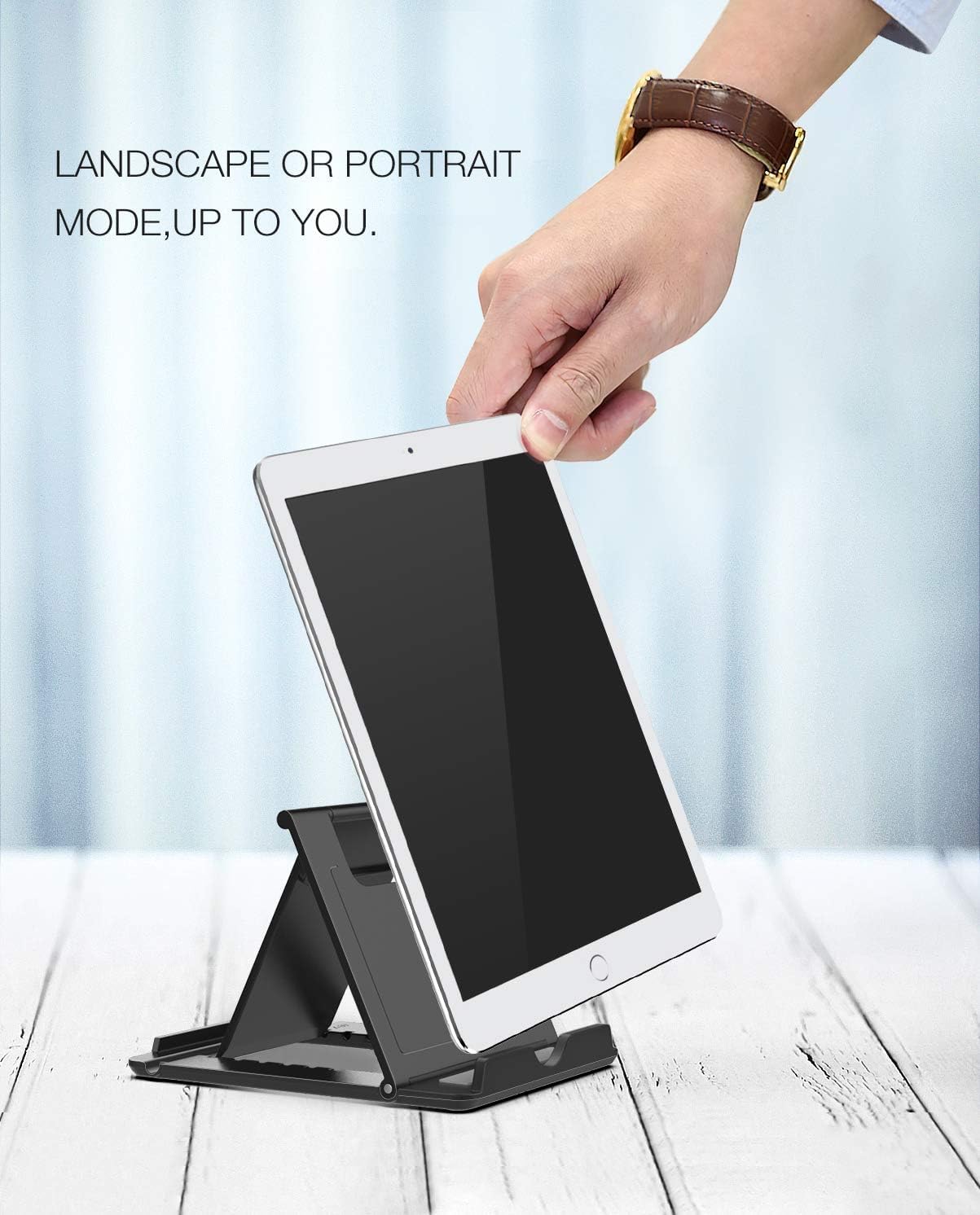 MoKo Foldable Phone & Tablet Stand Holder - Compatible with iPhone 16/15/14/13 Pro/Max/Plus Series, iPad, Samsung Galaxy - Adjustable Angle for Desk, Bed, Car & Office Use - Black