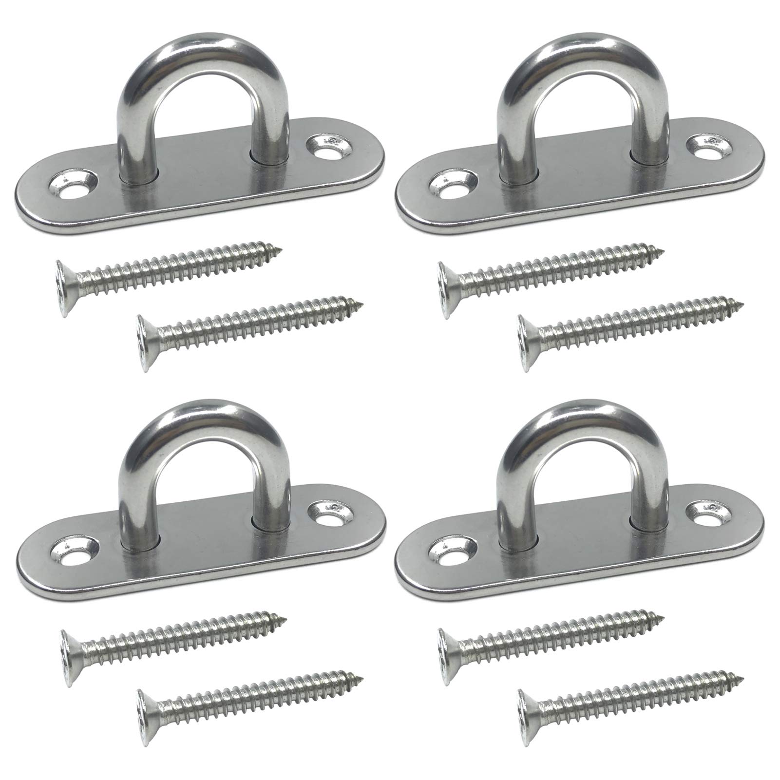 4Pcs 304 Stainless Steel Pad Eye Hooks - 3.15 Inch Heavy Duty Ceiling Hook Screw Eyes for Plant Hangers, Coastal Hardware with 5 x 45mm Screws - Perfect for Hanging Plants, Lights, and Outdoor Decor