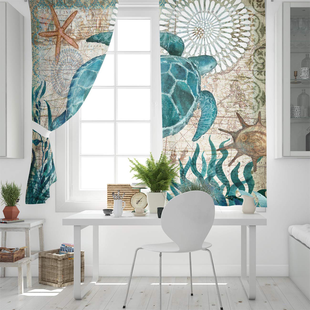 84 Inch Blackout Curtains for Bedroom & Living Room - Thermal Insulated Grommet Drapes with Sea Turtle Ocean Design, Perfect for Kitchen & Patio Door Window Treatments | Noise Reducing & Energy Saving Room Darkening Panels