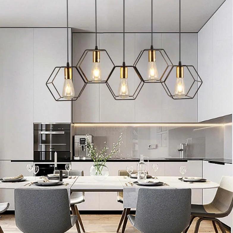 Hexagonal Black Industrial Pendant Light with 3 Lights - Modern Farmhouse Ceiling Fixture for Kitchen, Dining Room, or Living Room