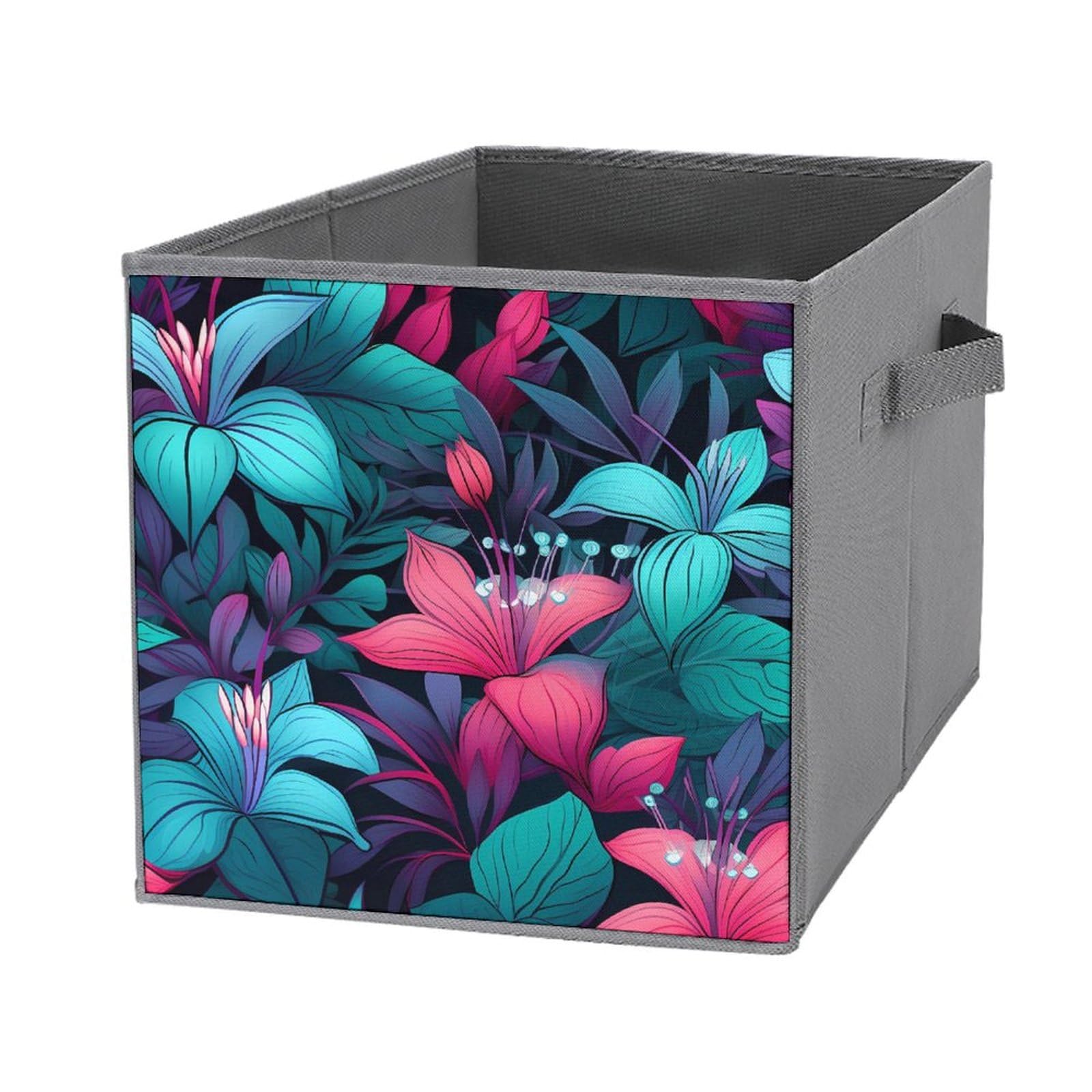 Foldable Storage Cubes with Handles - Tropical Flowers Organizer for Home & Office