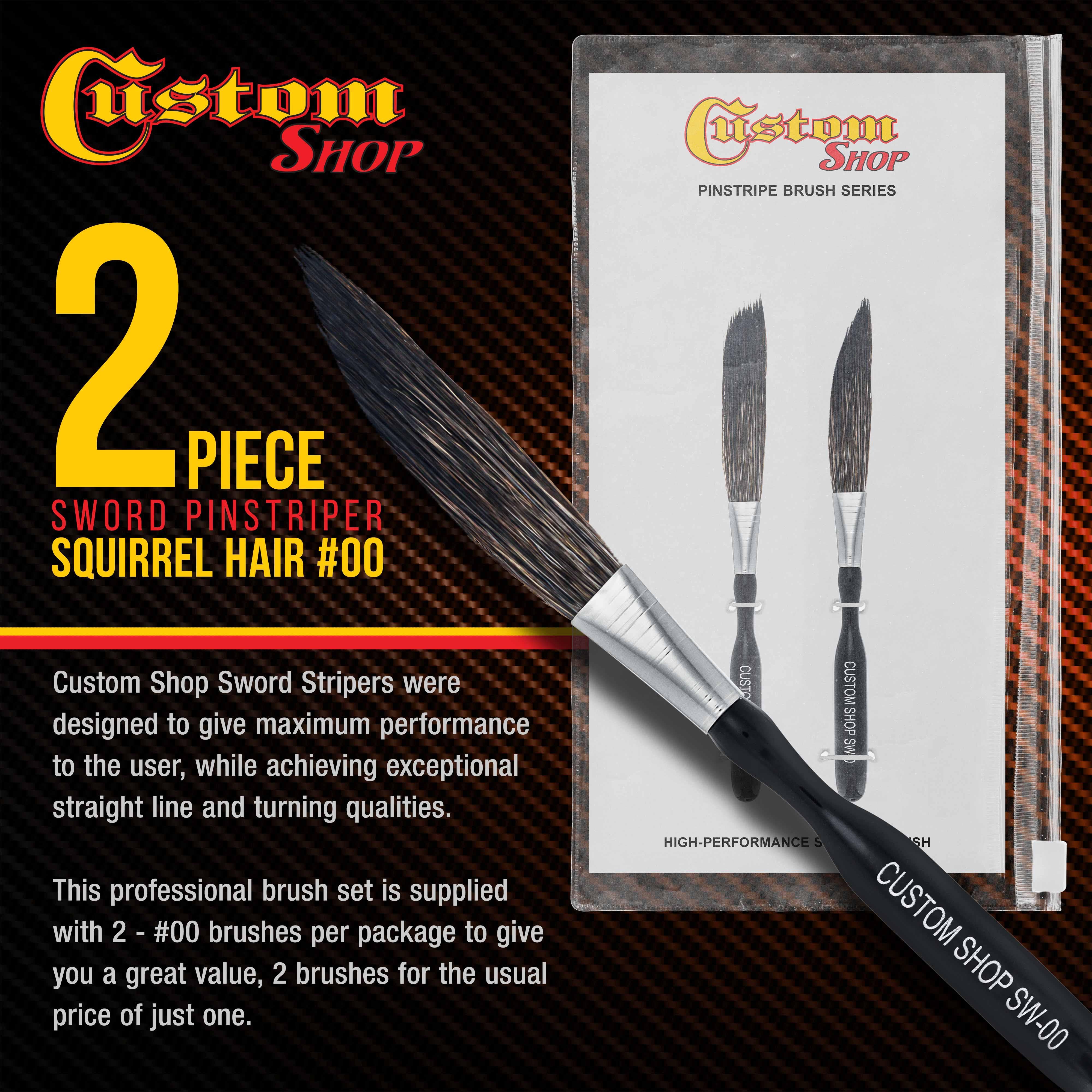 Custom Shop SW 00 Sword Pinstriper Brush #00 - 2 Squirrel Hair Brushes (Pack of 2) for Automotive Pinstriping, Sign Painting & Fine Art Detailing