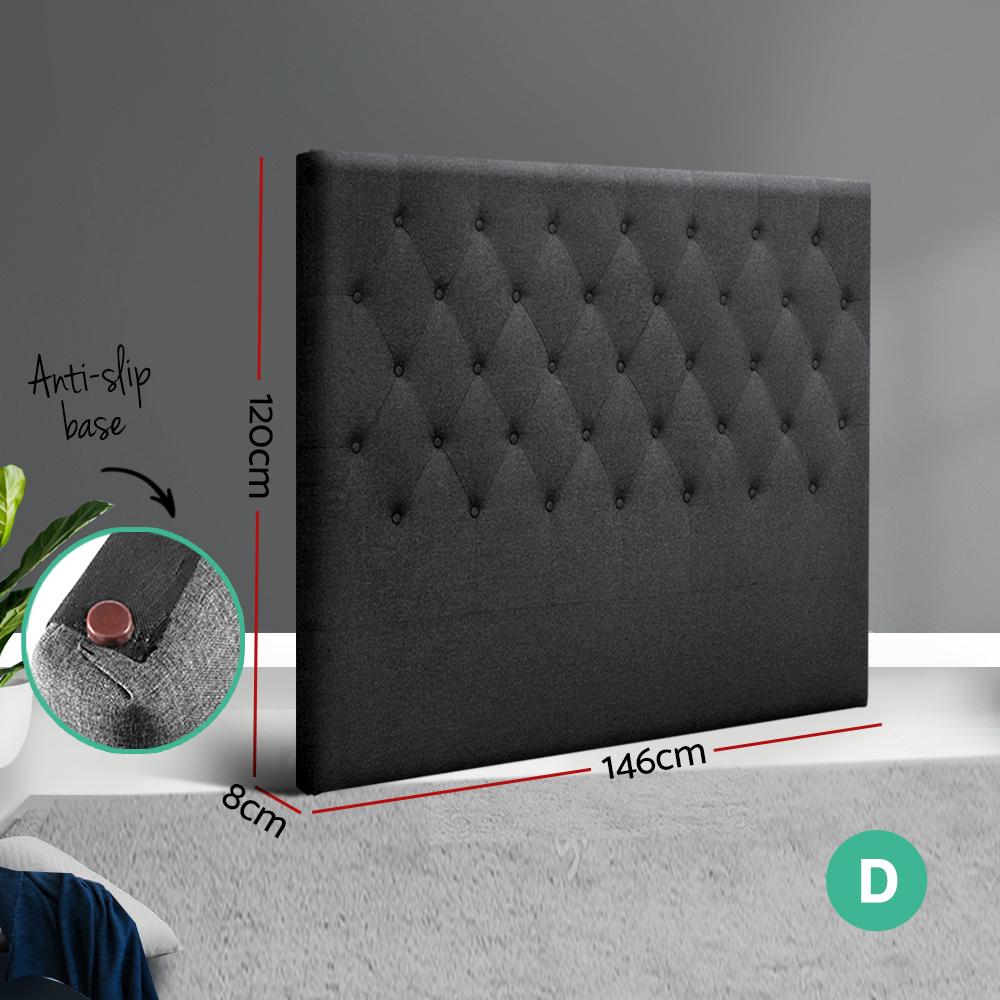 Double Size Cappi Bed Headboard - Charcoal Upholstered Fabric Headboard for Bedroom, Living Room & Guest Room