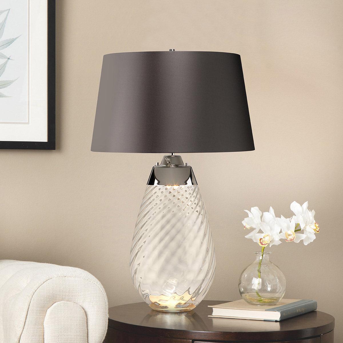 Elstead Lighting Lena 2-Light Small Smoke Glass Table Lamp - Modern Bedside & Living Room Lighting for Home Decor