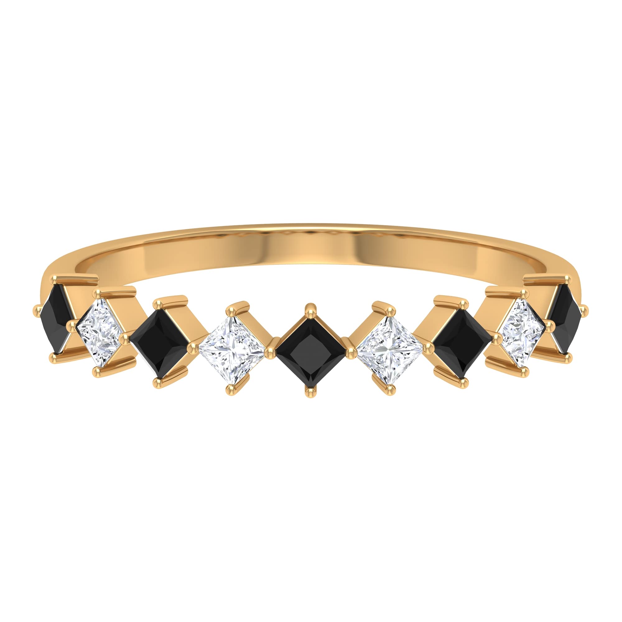 1/2 Carat Black Spinel & Diamond Eternity Ring for Women - 14K Solid Gold Princess Cut Black Spinel Semi Eternity Band - Perfect for Anniversary Gifts, Engagement Rings & Special Occasions