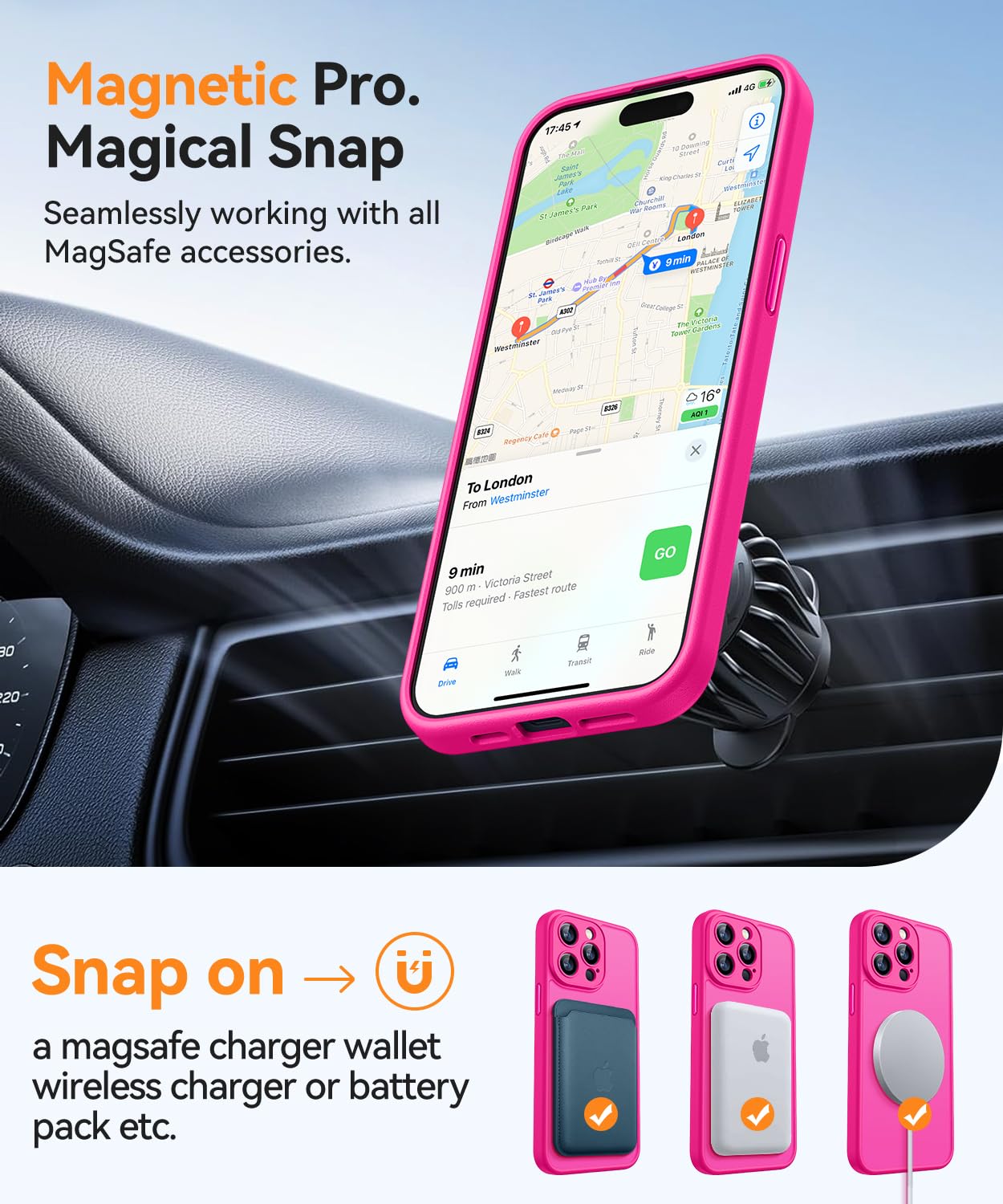 Magnetic iPhone 15 Pro Max Case (6.7 Inch) - Upgraded Full Camera Protection, Magsafe Compatible, Translucent Matte Finish, Shockproof Protective Cover in Hot Pink | Perfect for Everyday Use, Travel & Outdoor Activities