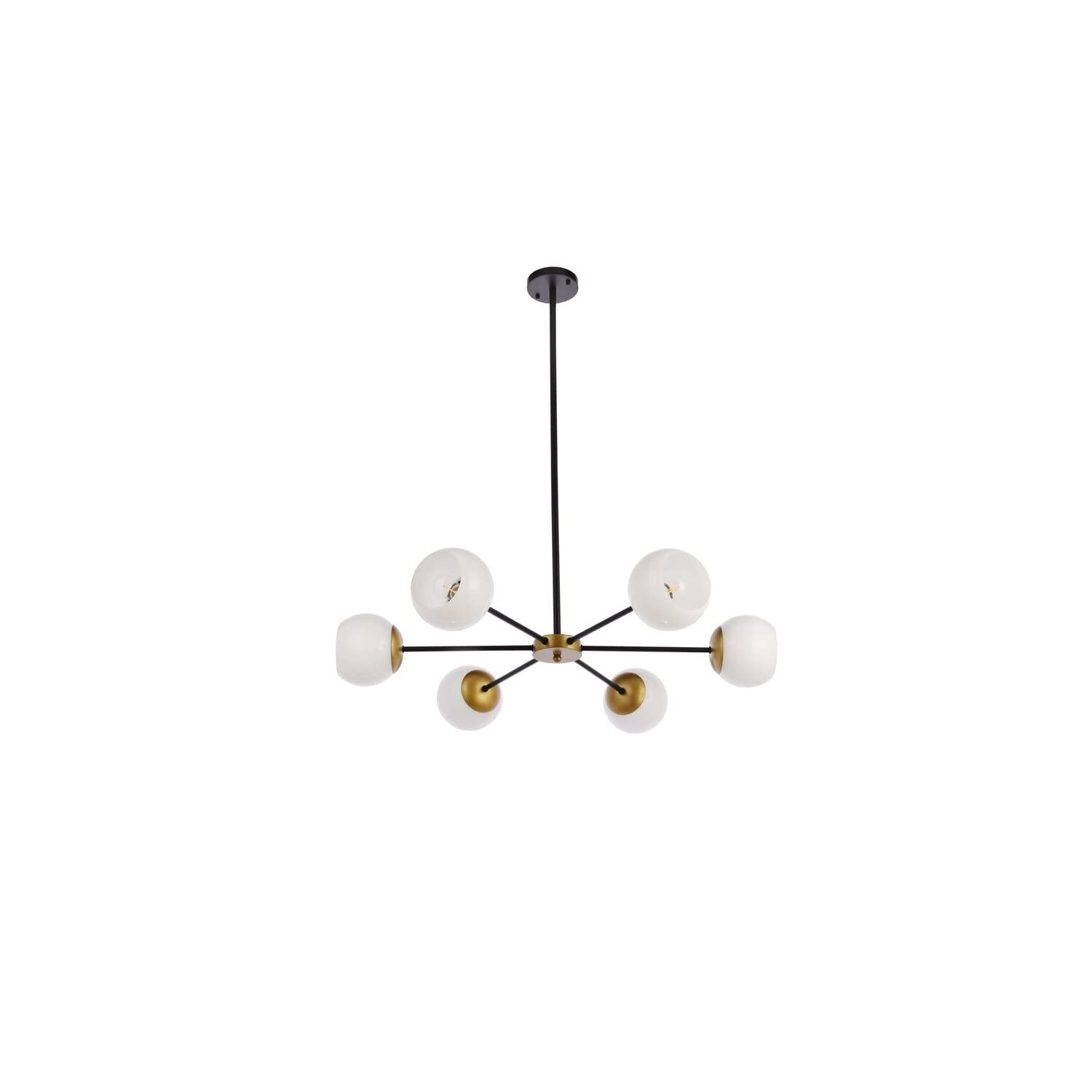 Briggs 6-Light Black and Brass Metal Pendant with White Shade - Modern Ceiling Lighting for Dining Room, Kitchen Island & Living Room