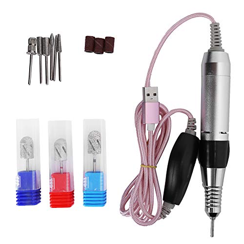 Professional Electric Nail Drill Kit - USB Powered Manicure Pen with 6 Interchangeable Drill Bits & Sanding Bands | Portable Nail Sander & Polisher for Home Salon, DIY Nail Care & Professional Use