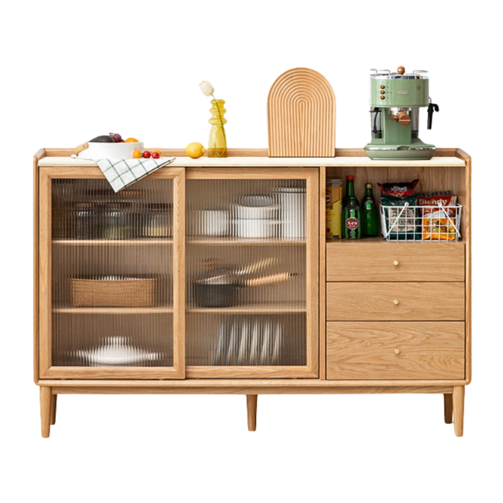 59.1x11.8x38.6 inch / 150x30x98сm / Natural wood color / Oak rock board sliding door sideboard