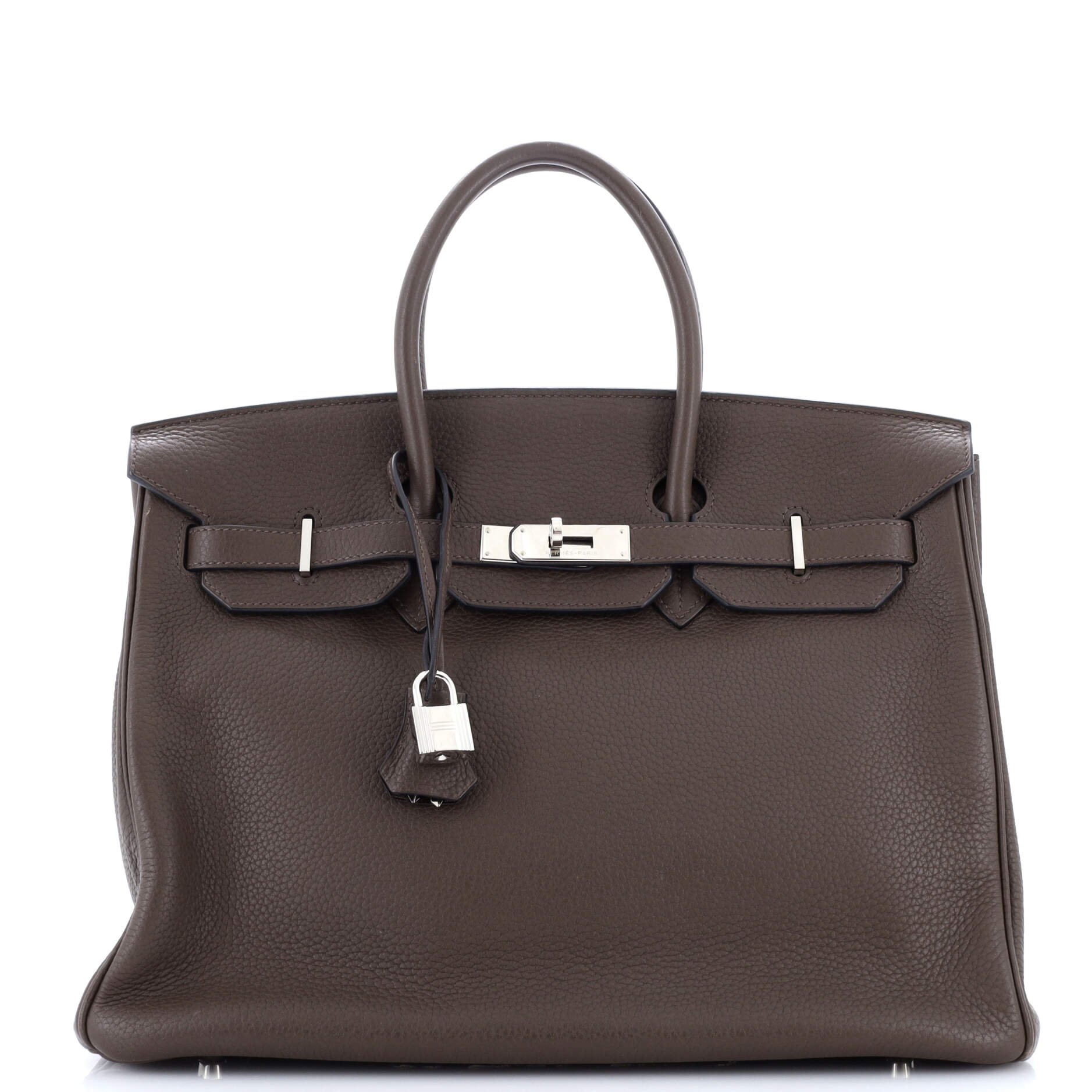 Authentic Hermes Birkin 35 Handbag in Chocolat Clemence Leather with Palladium Hardware - Luxury Designer Tote for Women, Perfect for Work, Travel & Special Occasions