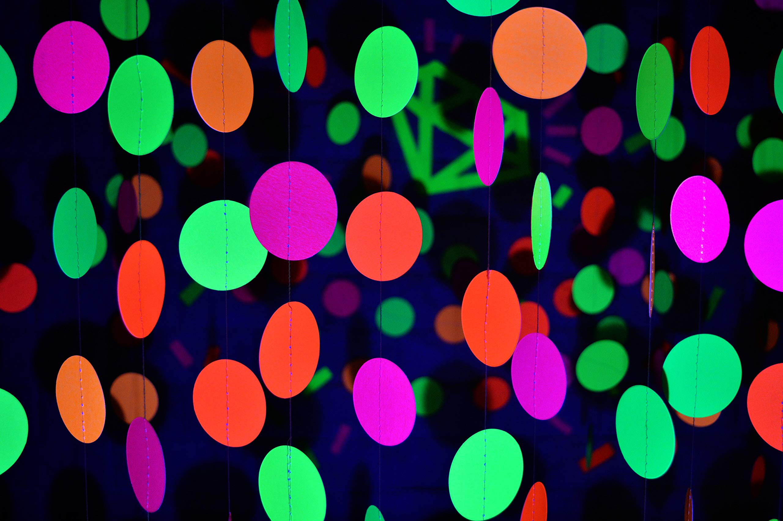 Midnight Glow Neon Paper Garland Circle Dots - 78ft Black Light Reactive UV Party Decor (6 Pack) for Birthday, Wedding, Halloween & Glow in the Dark Events - Perfect for Indoor & Outdoor Celebrations